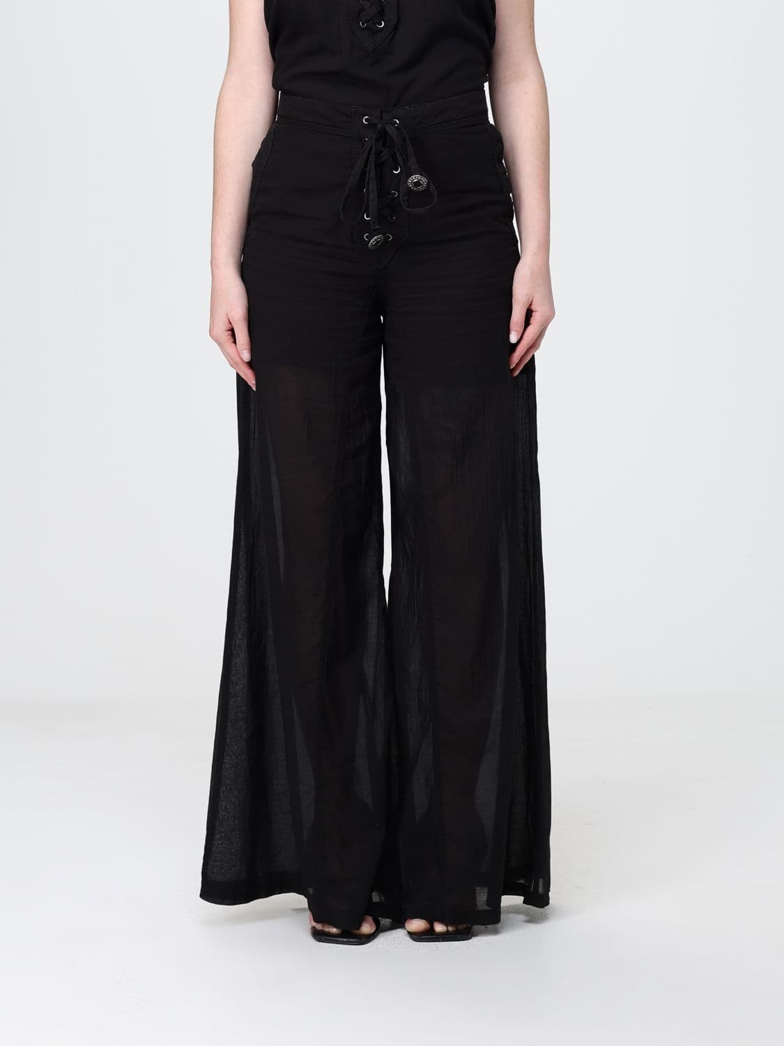 Pinko High-Waisted Wide-Leg Cotton Palazzo Trousers with Drawstring · 38