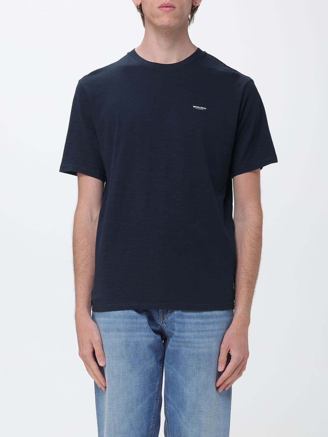Woolrich Crew-Neck Cotton T-Shirt with Contrast Logo Print