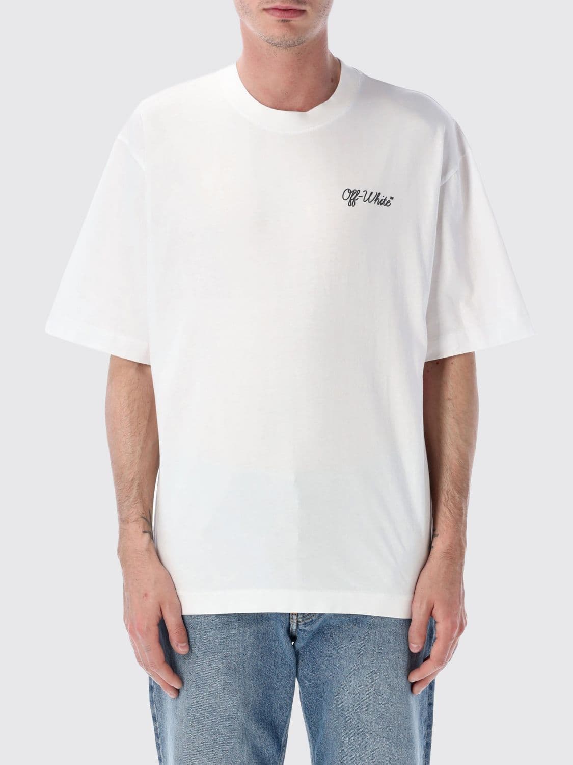 Off-White Relaxed Fit Cotton T-Shirt with Logo Print and Dropped Shoulders · XL