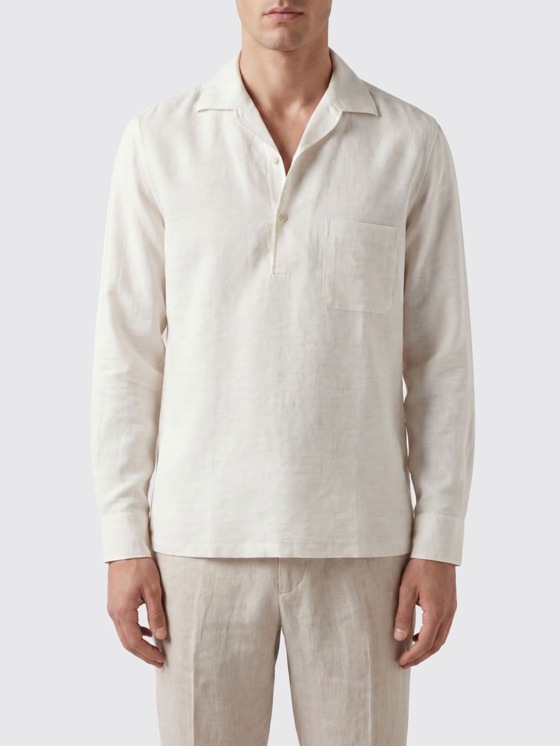 Lardini Long-Sleeved Linen and Cashmere Polo Shirt with Cuban Collar