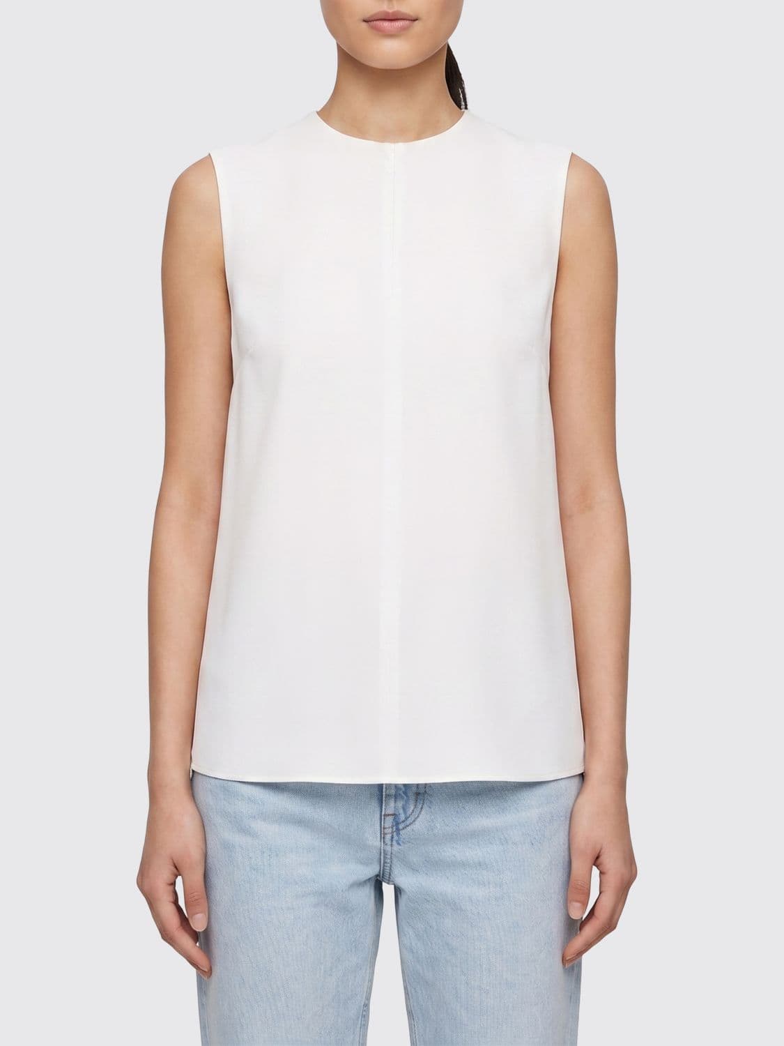 Toteme Sleeveless Linen-Blend Crewneck Top with Back Zip Closure · 34