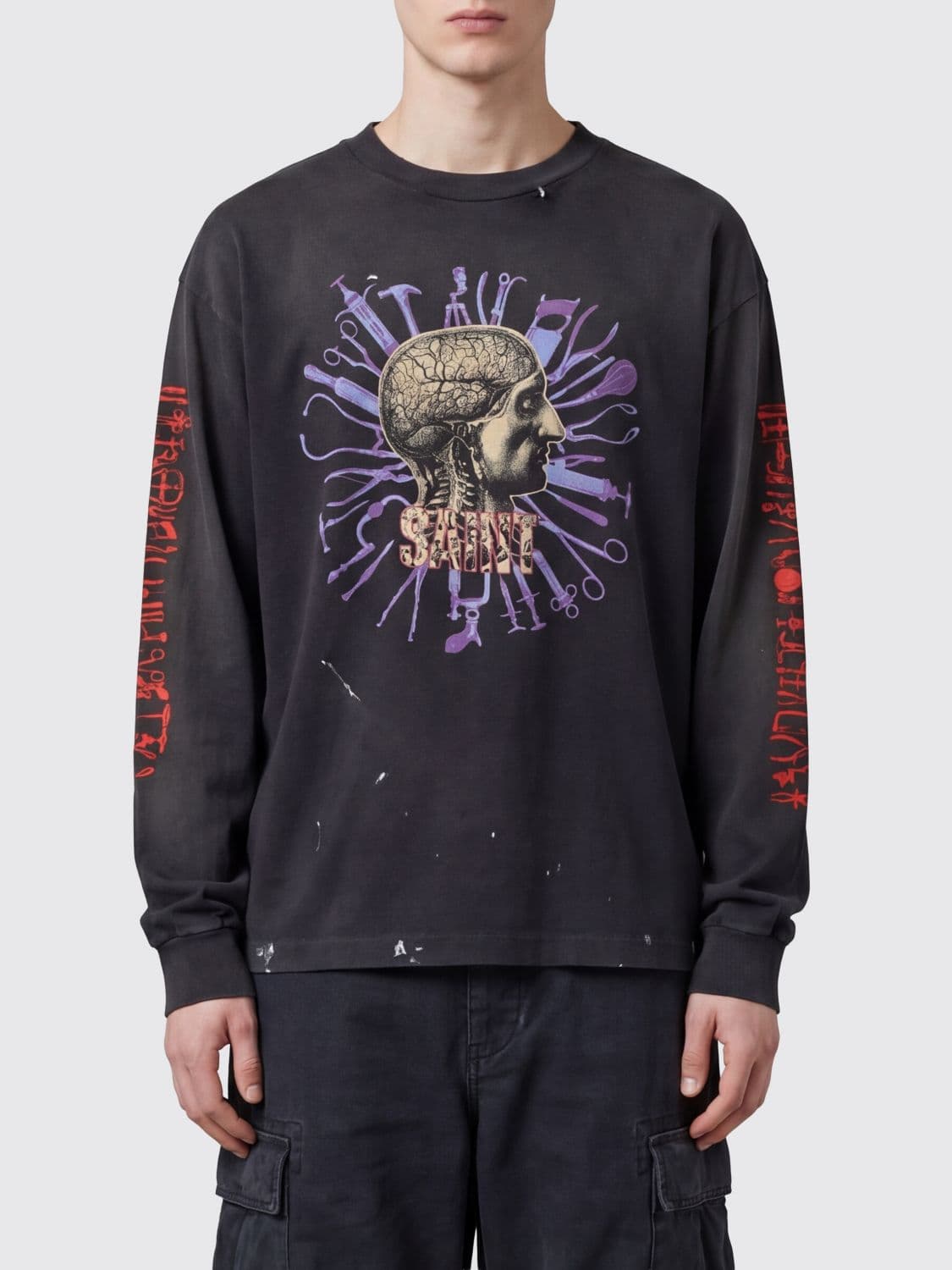 Saint Mxxxxxx Long-Sleeved Graphic Print Cotton T-Shirt in a Relaxed Fit