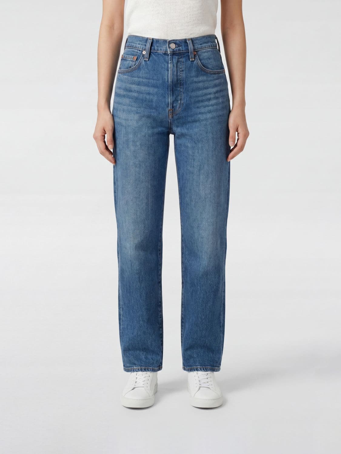 Levi's High-Waisted Straight-Leg Cotton Denim Jeans with 5 Pockets