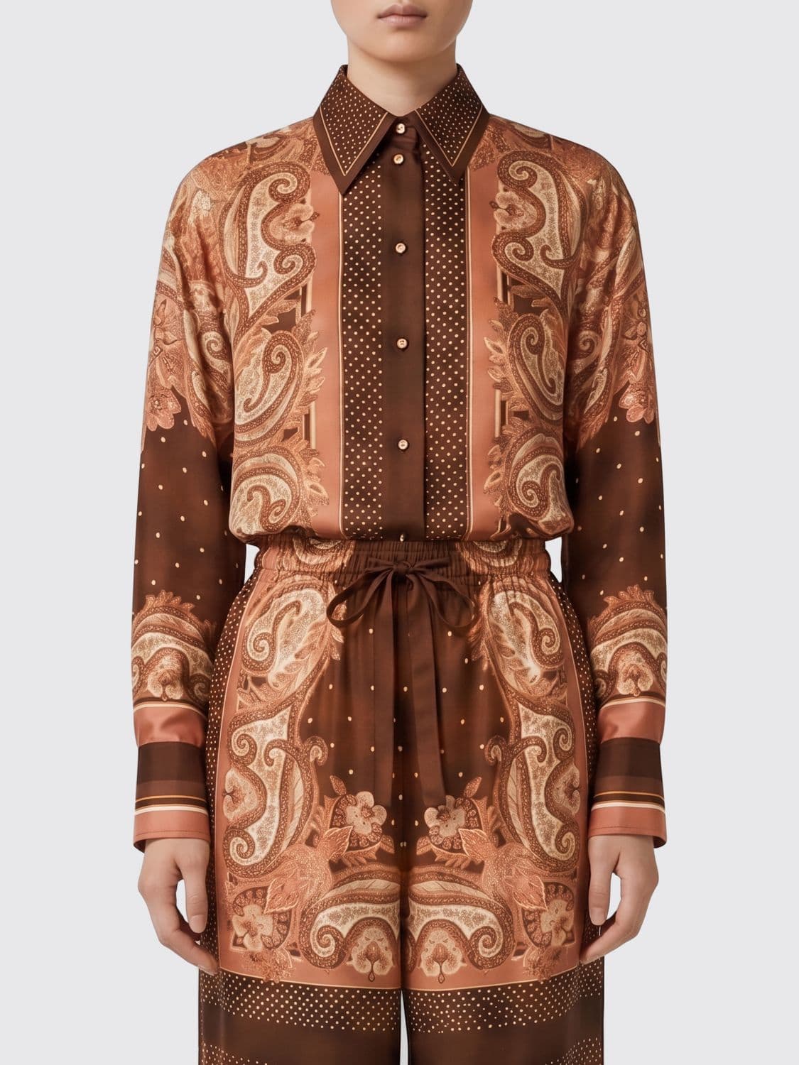 Zimmermann Ethnic Print Silk Shirt with French Collar