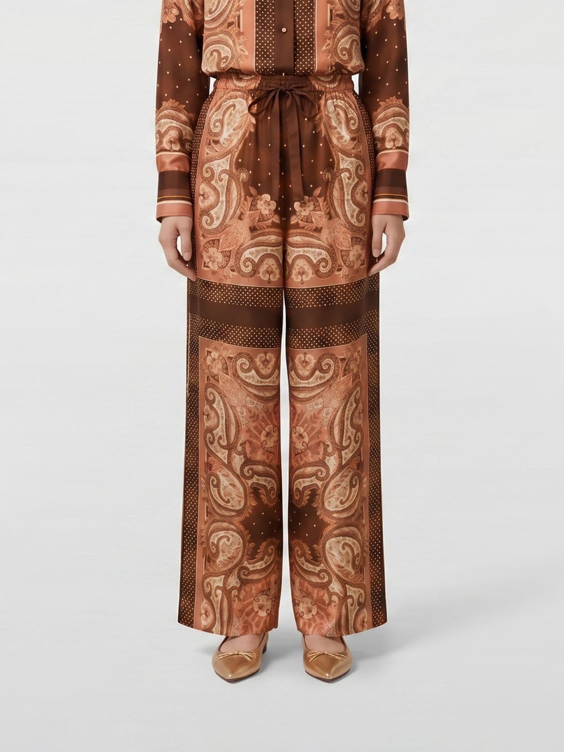 Zimmermann High-Waisted Ethnic Print Silk Palazzo Trousers