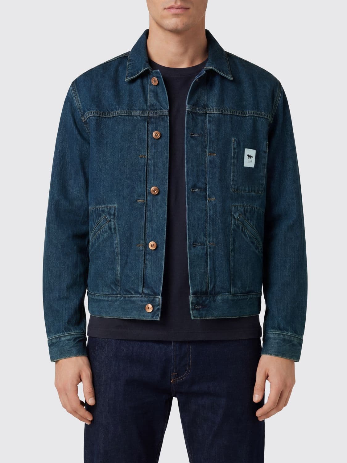 Maison Kitsuné Cotton Denim Jacket with Applied Logo