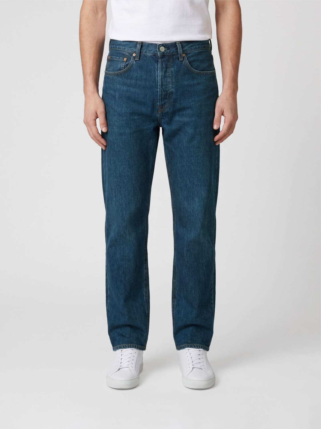 Maison Kitsuné Mid-Rise Straight Jeans in Cotton Denim
