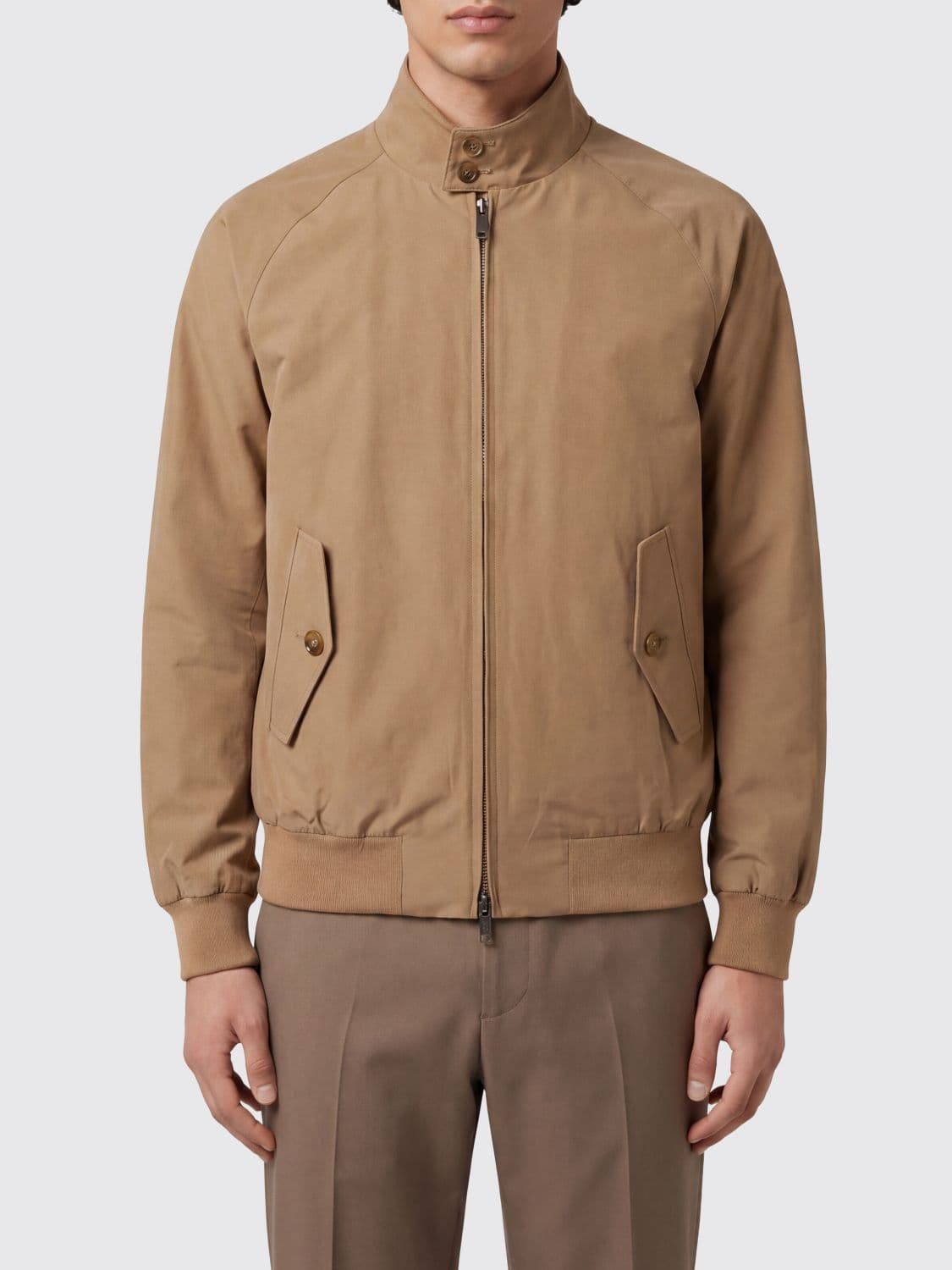 Baracuta Cotton Blend Bomber Jacket with High Collar and Zip Closure · 38
