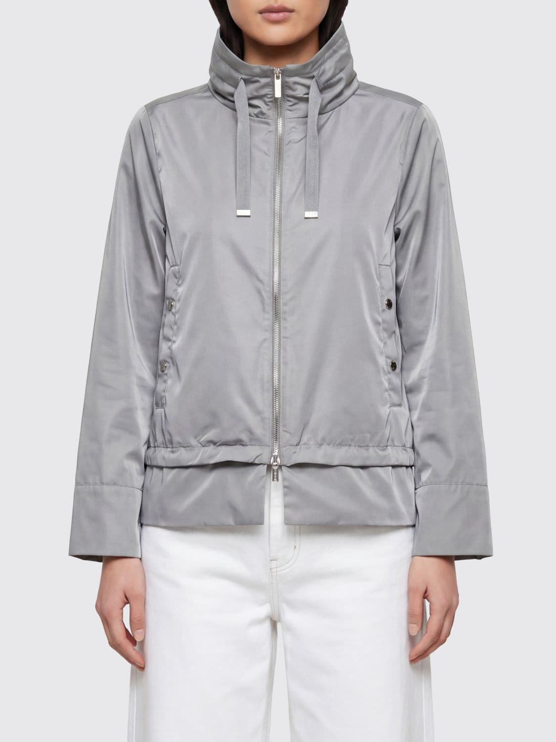 Moorer Short Technical Fabric Windbreaker Jacket with Hood and Zip Closure
