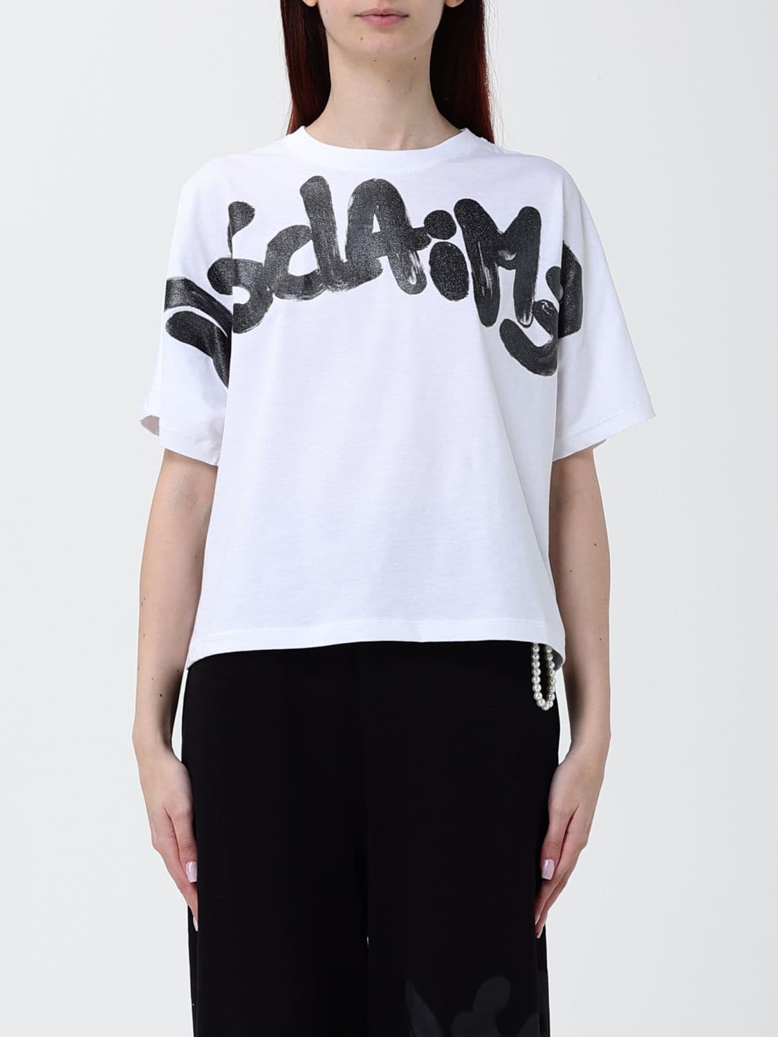 Disclaimer Relaxed Fit Cotton T-Shirt with Printed Logo and Crew Neck