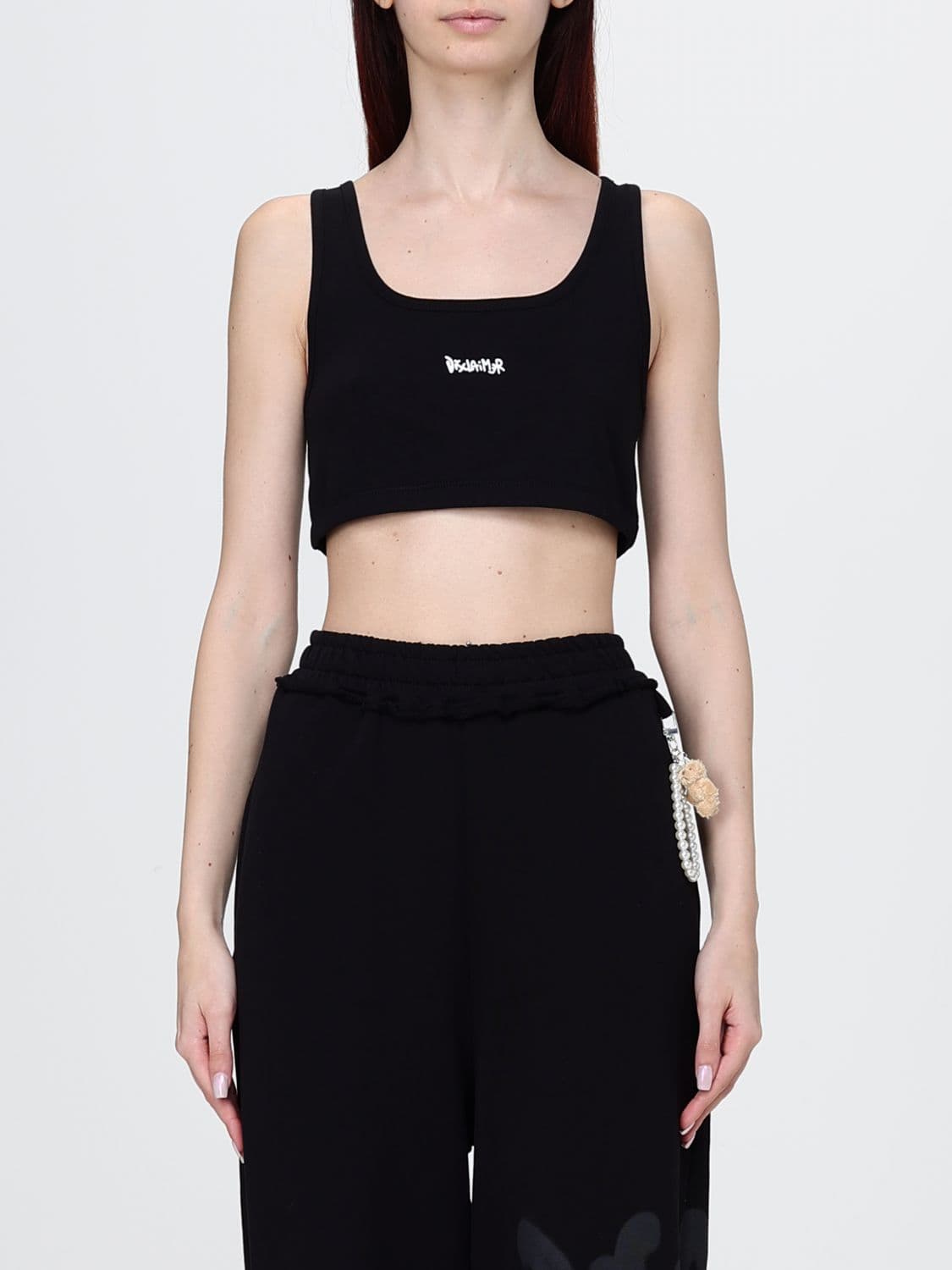 Disclaimer Cropped Stretch-Cotton Top with Square Neck and Embroidered Logo