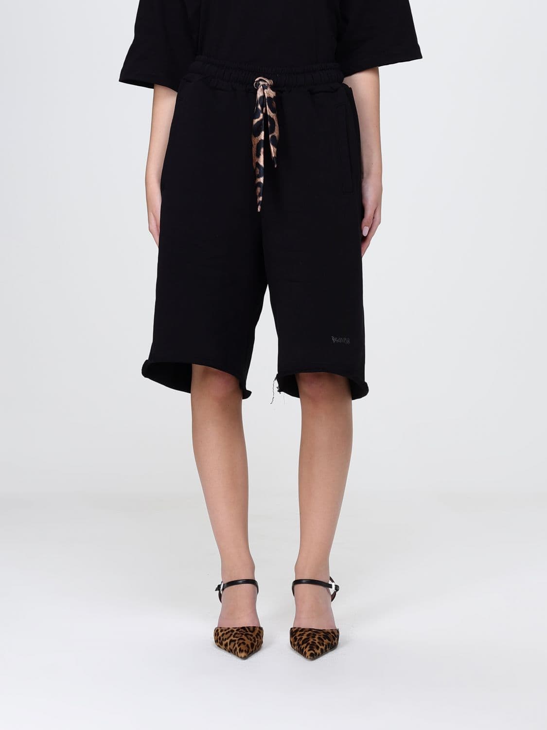 Disclaimer Cotton Jogging Shorts with Elasticated Drawstring Waist