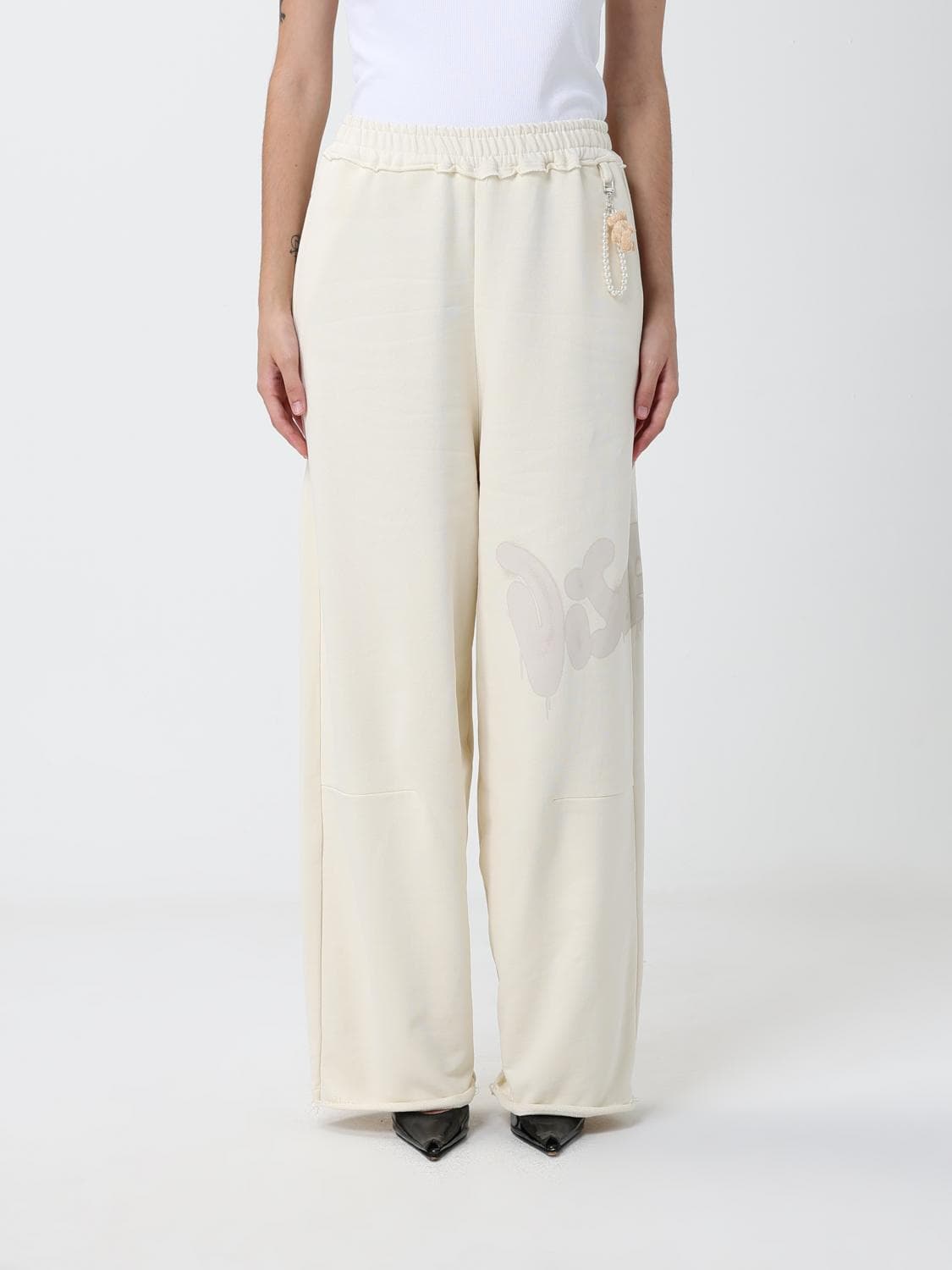 Disclaimer High-Waisted Wide-Leg Cotton Jogging Trousers with Logo