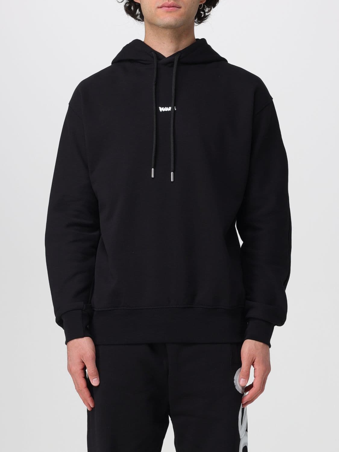 Disclaimer Cotton Hoodie with Printed Logo and Dropped Shoulders · M