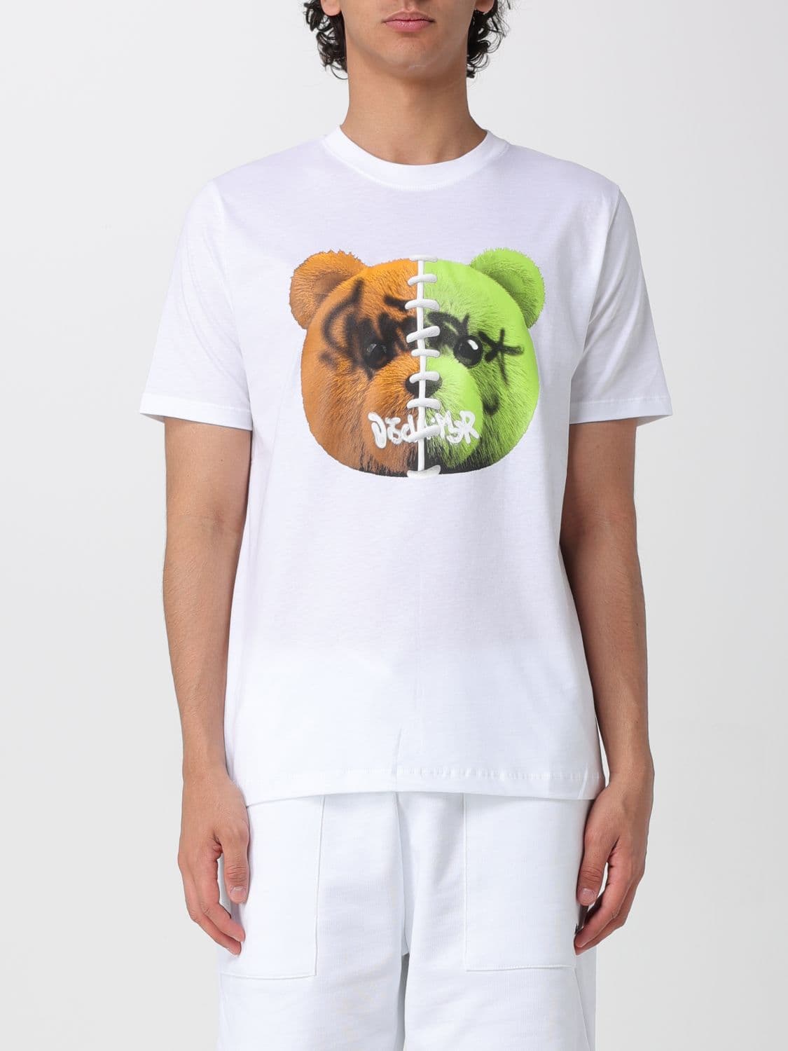 Disclaimer Slim Fit Cotton T-Shirt with Teddy Bear Print