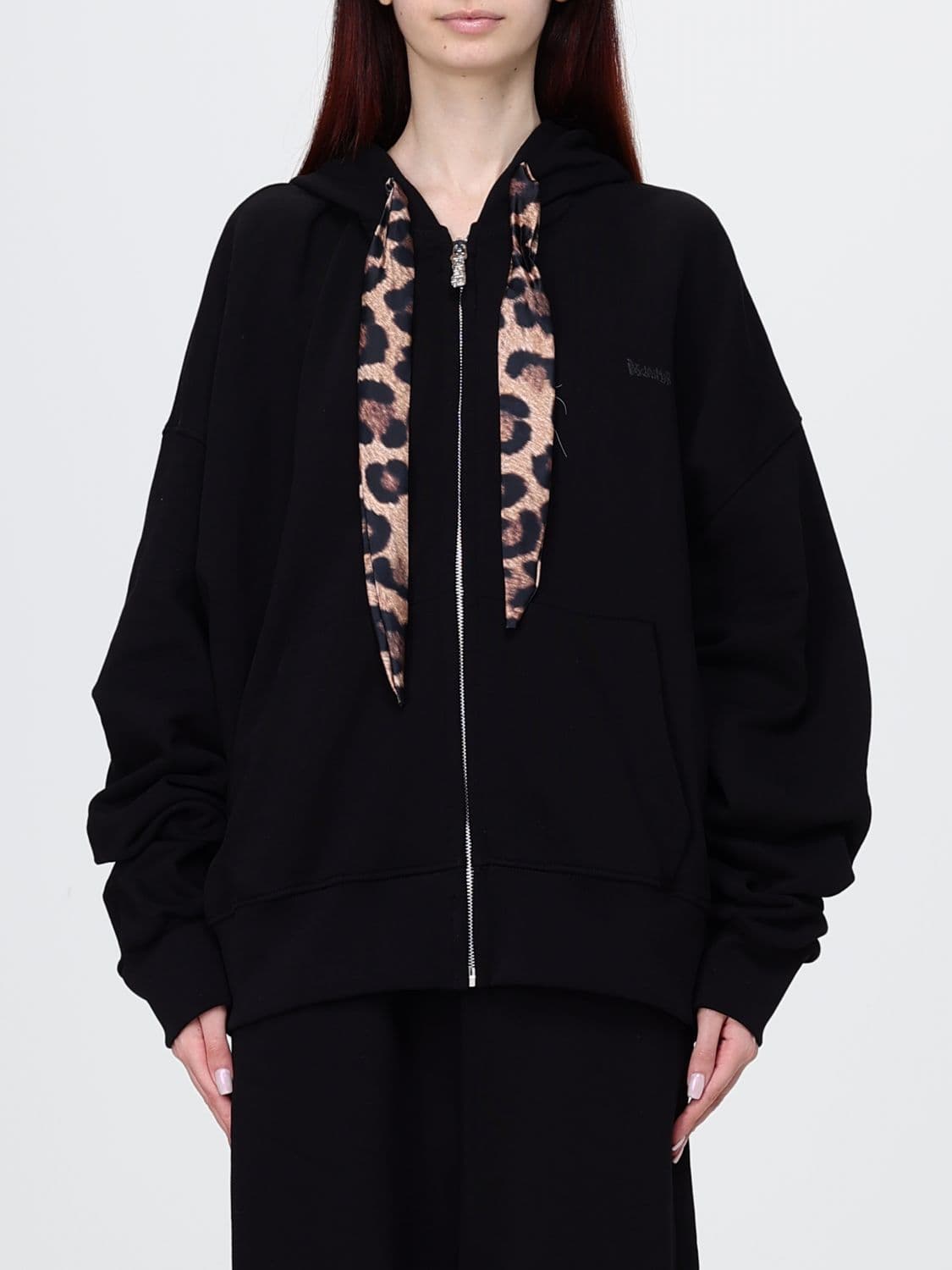 Disclaimer Oversized Cotton Zip-Up Hoodie with Animal Print