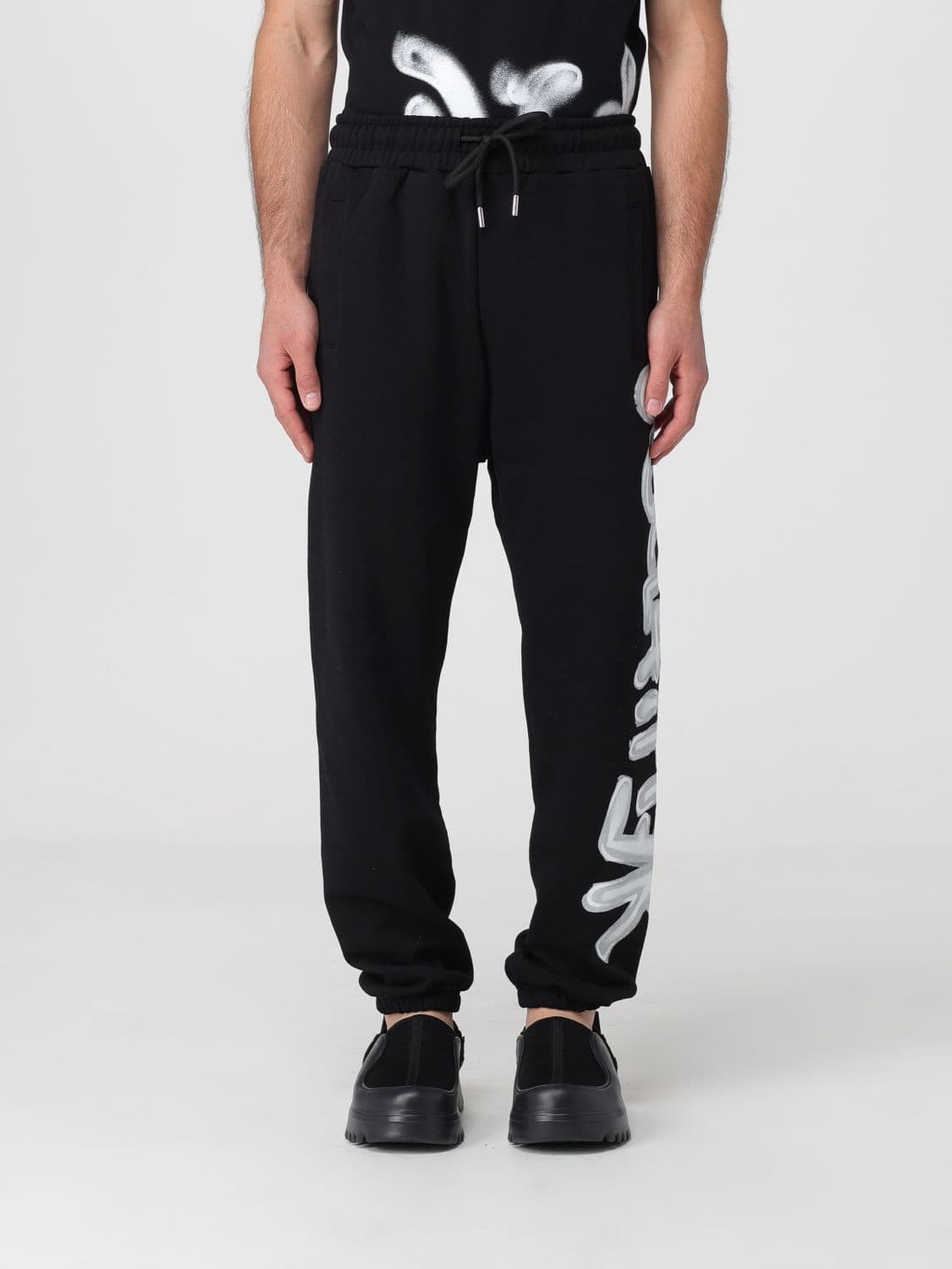 Disclaimer Cotton Jogging Trousers with Drawstring and Contrast Logo