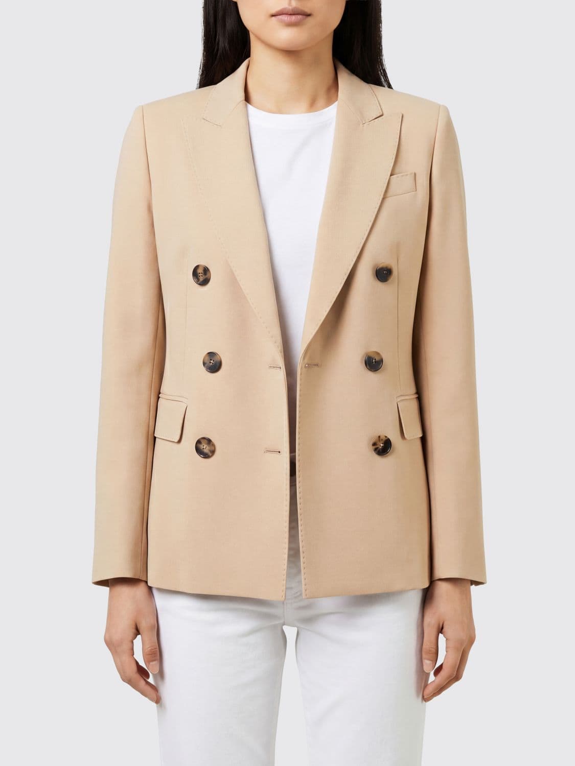 Alberto Biani Slim Fit Double-Breasted Cady Blazer with Classic Lapels