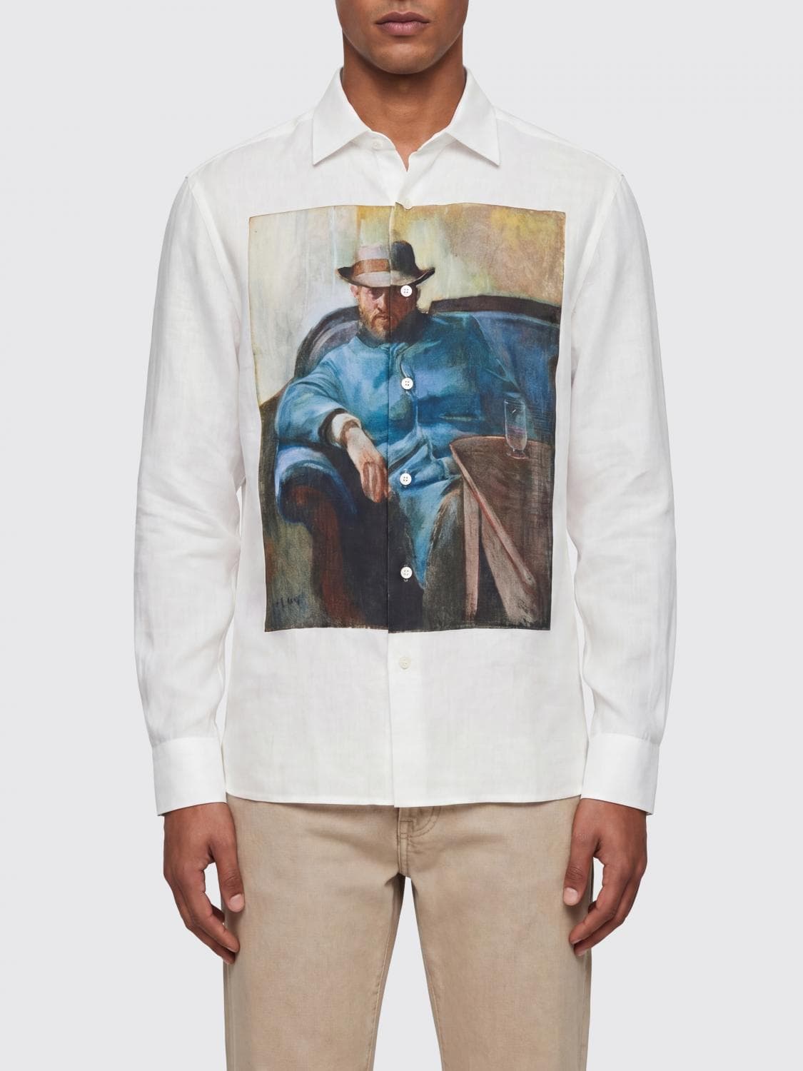 Junya Watanabe Long-Sleeved Graphic Print Linen Shirt