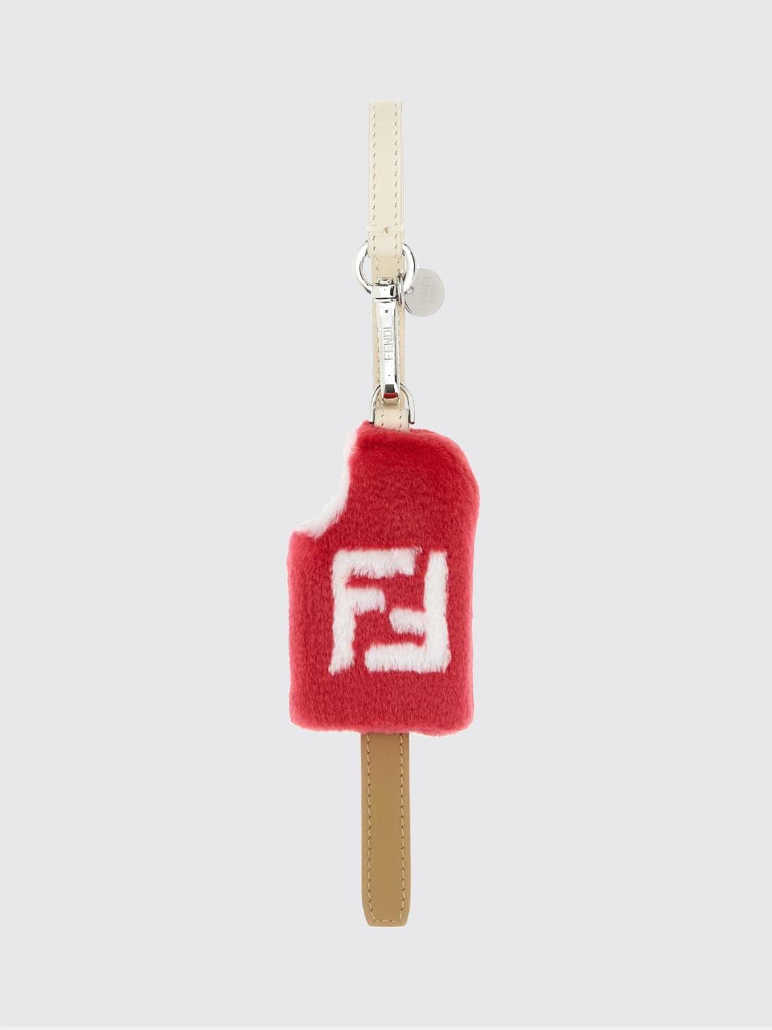 Fendi Shearling and Leather Keychain with FF Monogram and Spring Clip