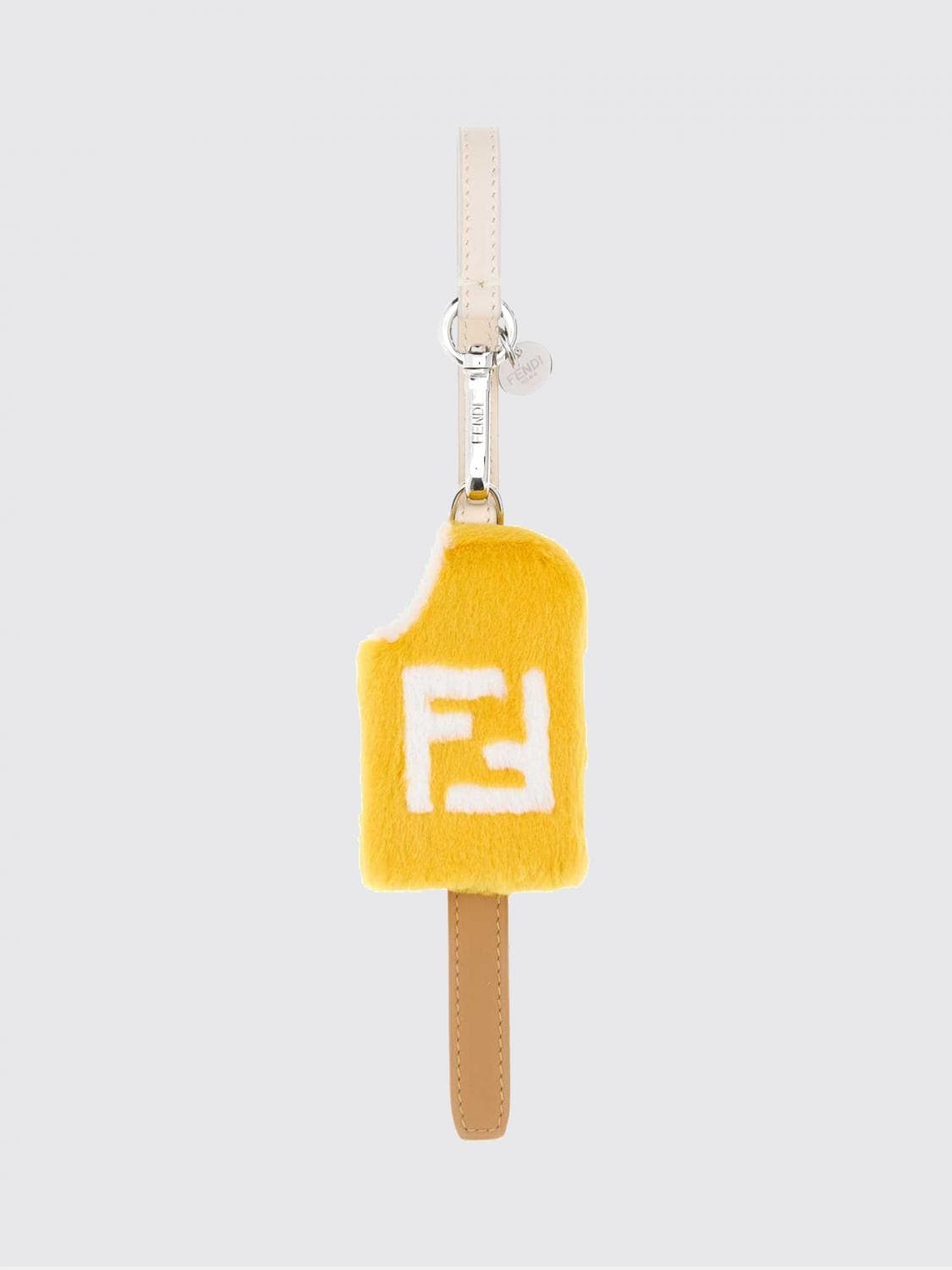 Fendi Shearling and Leather Keychain with FF Monogram and Spring Clip · OS