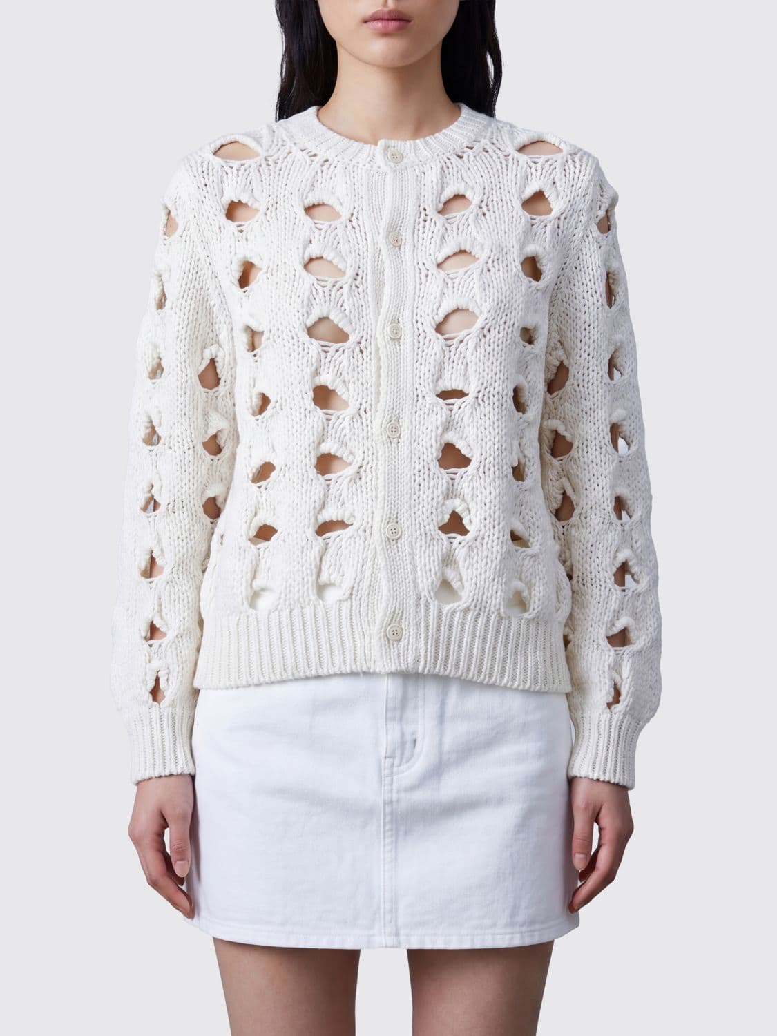 Comme Des Garçons Openwork Crewneck Cardigan with Ribbed Trims · M