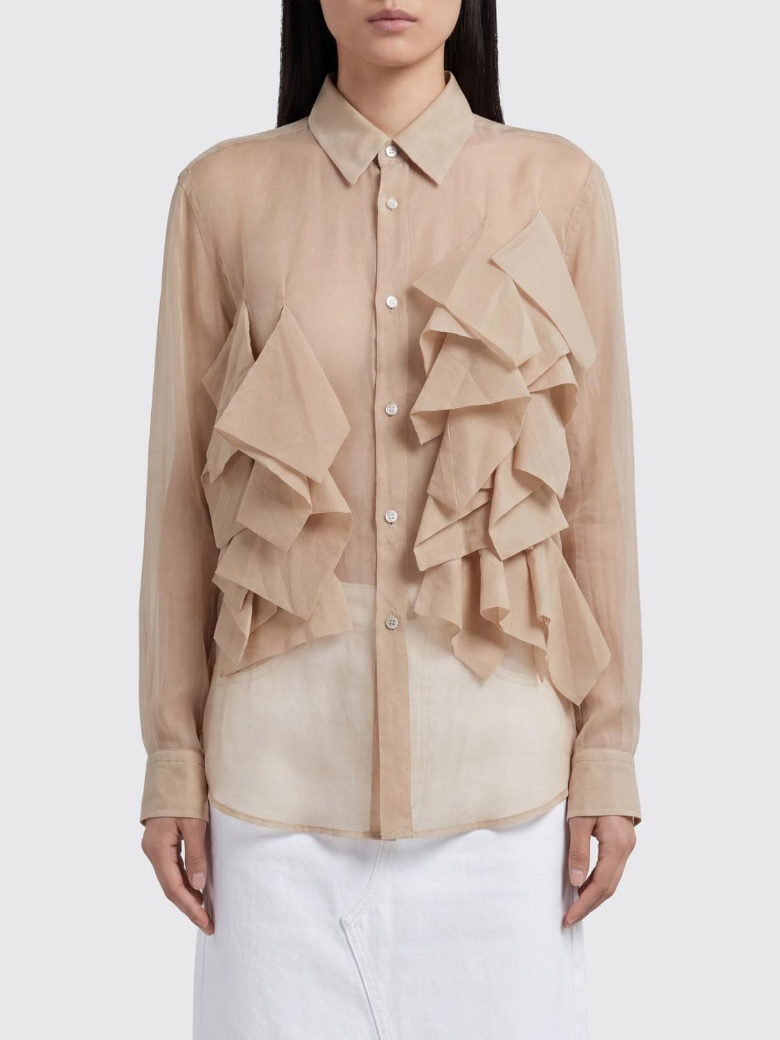 Comme Des Garçons Long-Sleeved Crêpe Shirt with Applied Ruffles · S