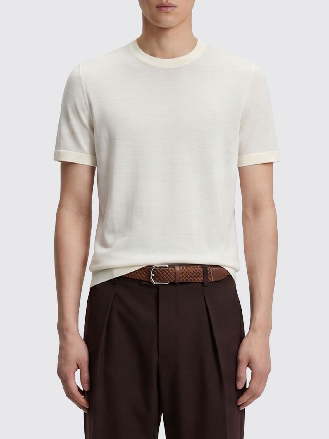 Boss Crewneck Short-Sleeved Jumper in Pure Virgin Wool