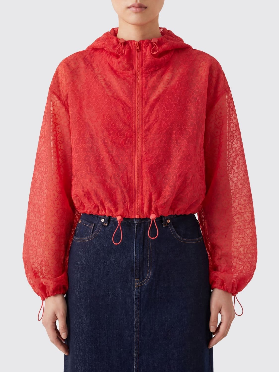 Cecilie Bahnsen Cropped Bomber Jacket in Cotton Blend with Hood and Floral Print
