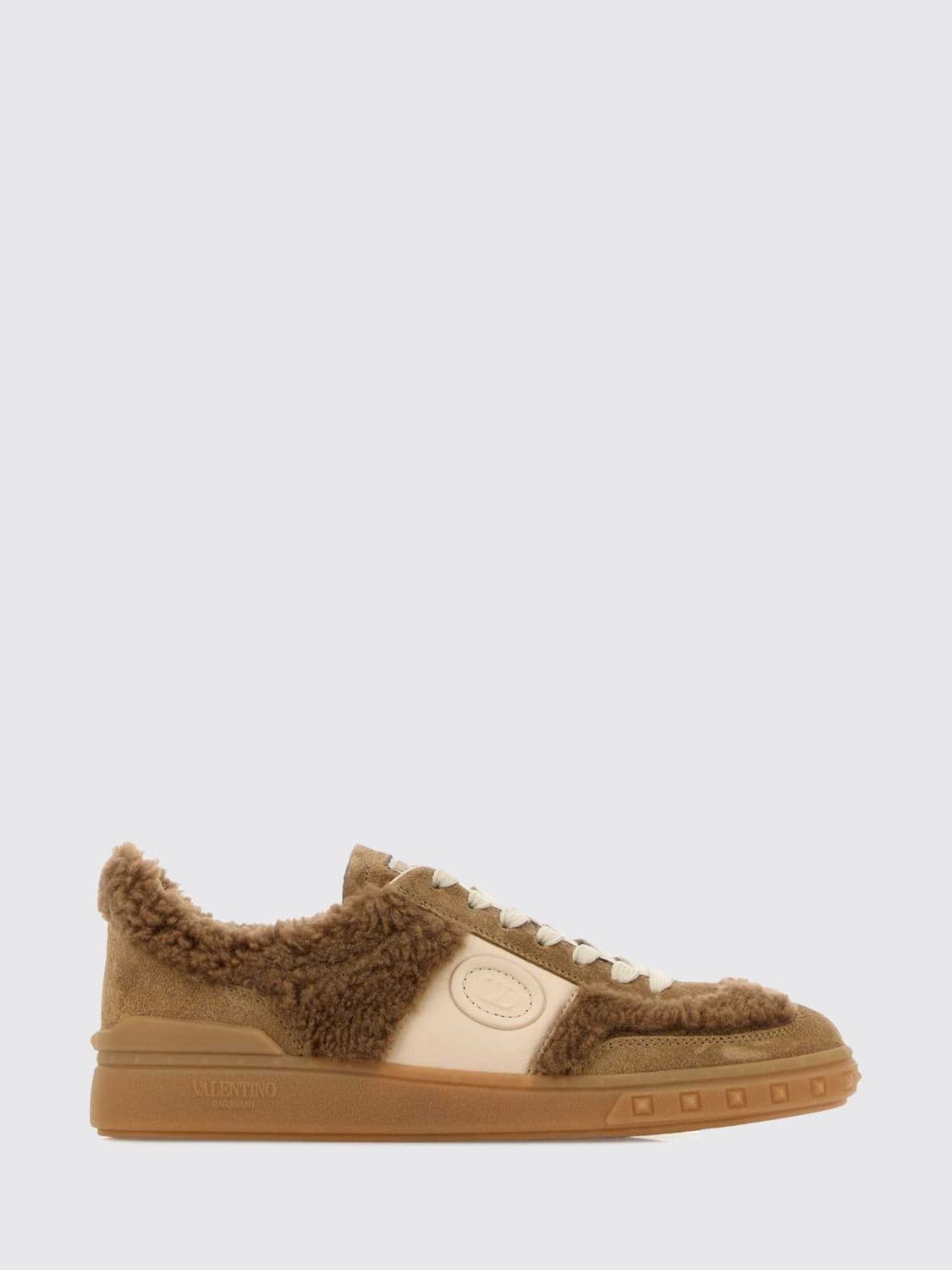 Valentino Garavani Suede and Shearling Low-Top Trainers with VLogo Signature