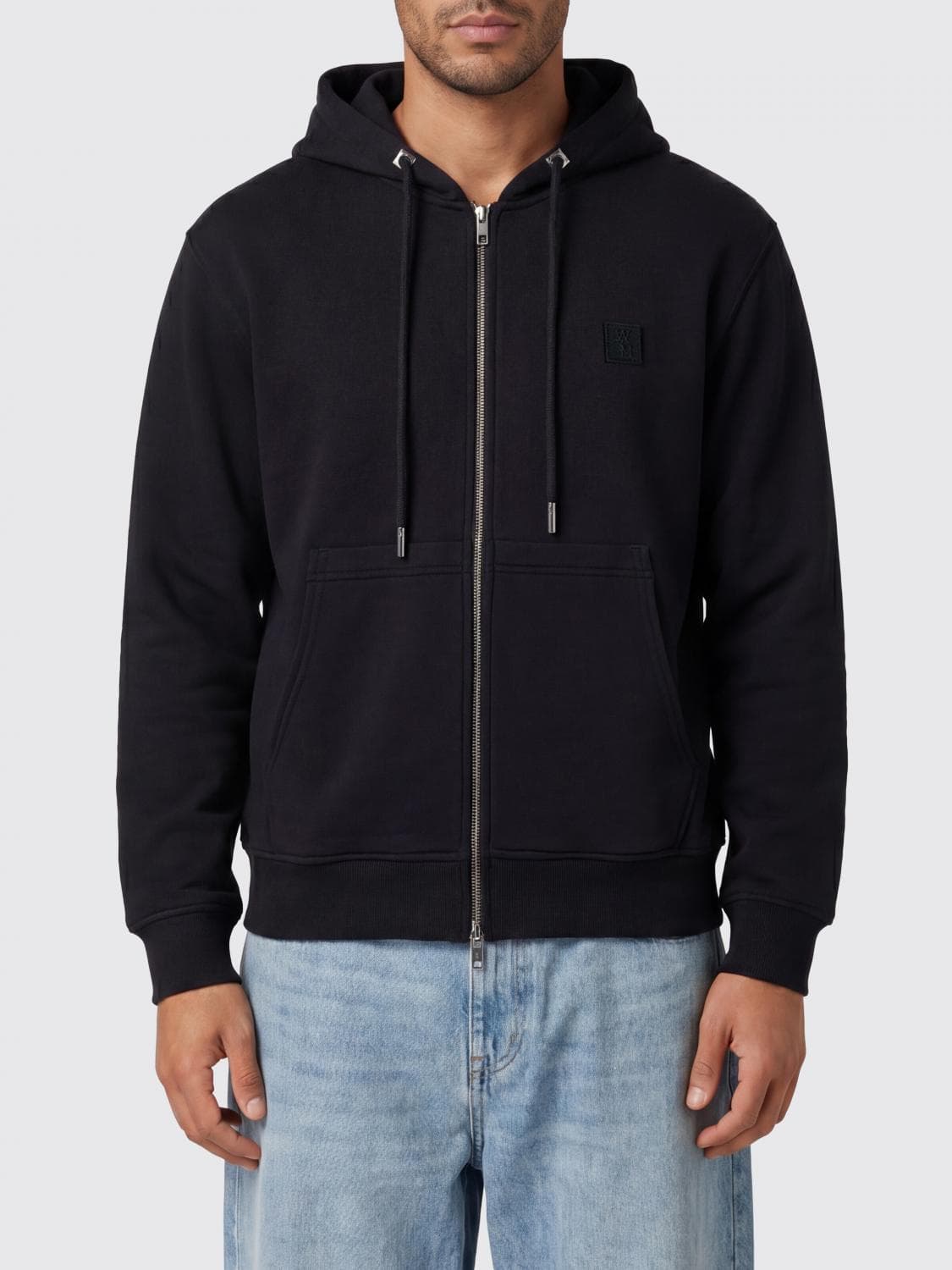 Wooyoungmi Contrast-Logo Cotton Zip-Up Hoodie