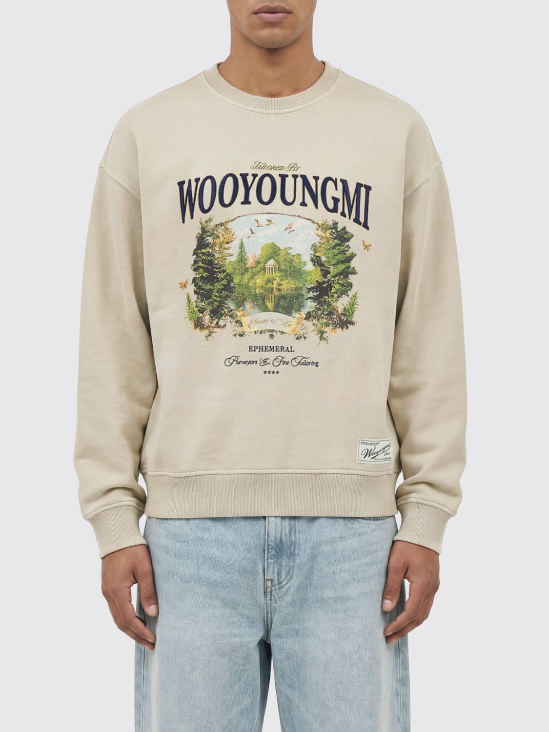 Wooyoungmi Graphic-Print and Contrast-Logo Cotton Crewneck Sweatshirt