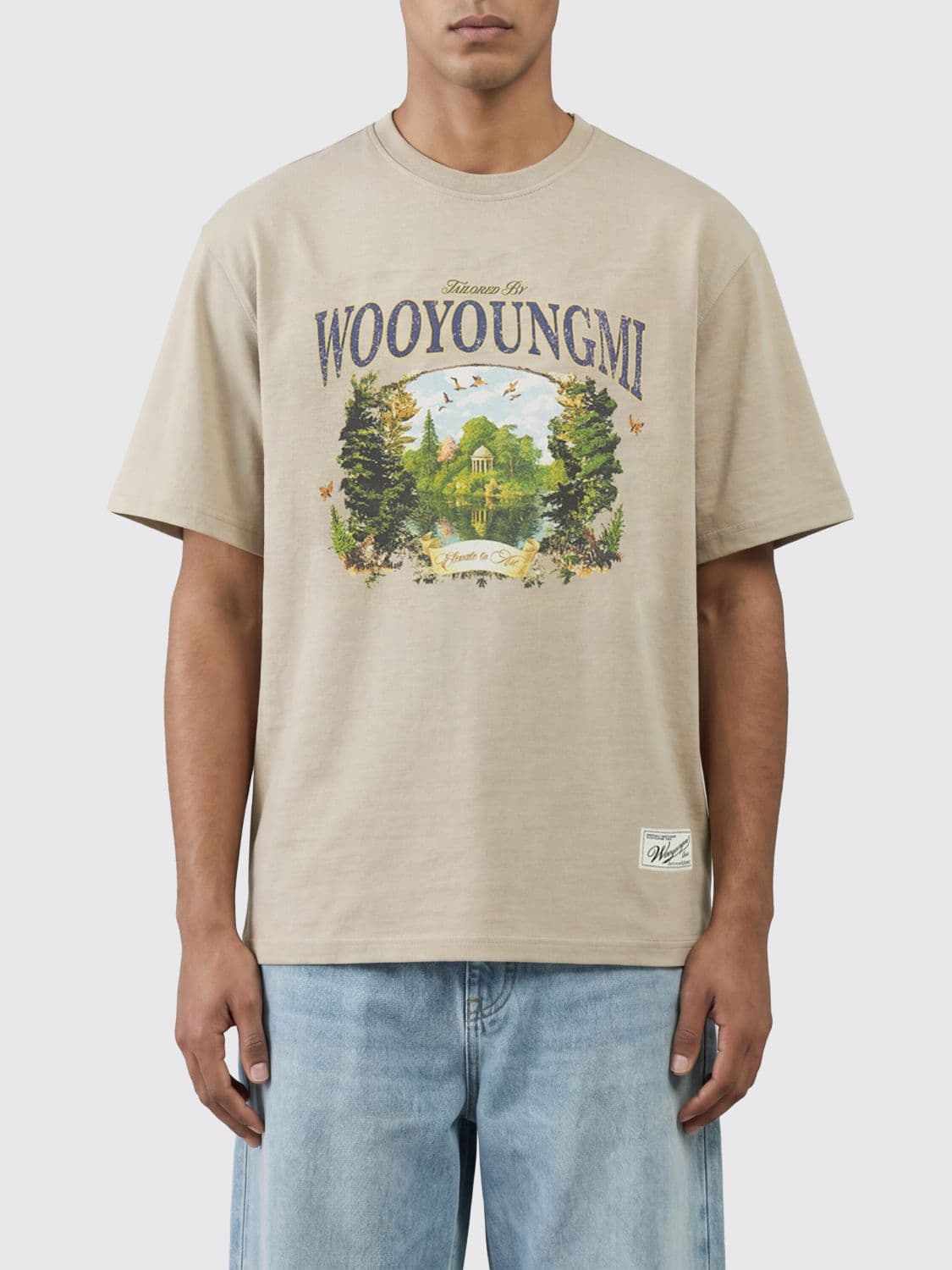 Wooyoungmi Graphic-Print and Contrast-Logo Cotton Crewneck T-Shirt