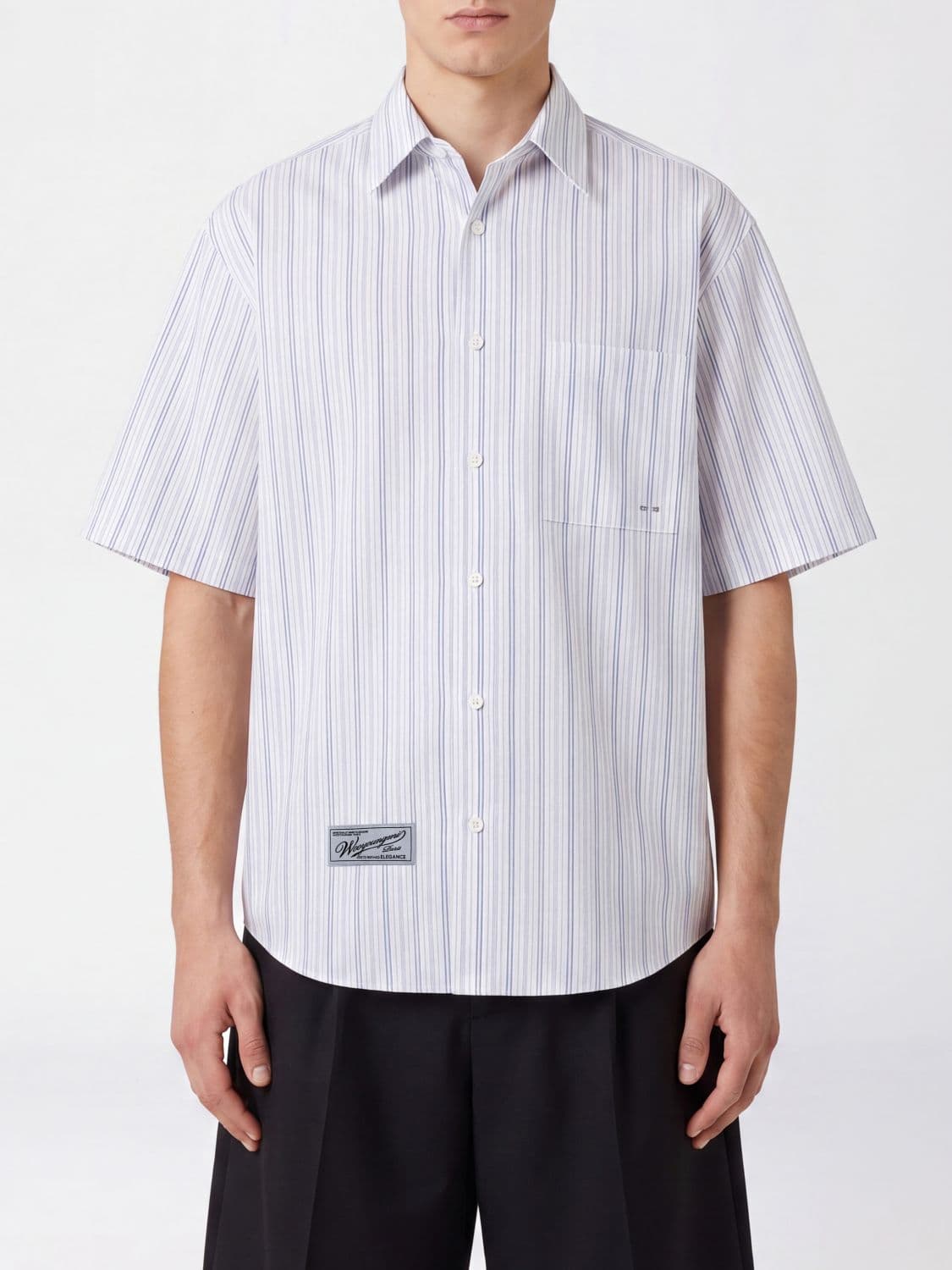 Wooyoungmi Short-Sleeved Striped Cotton-Blend Shirt