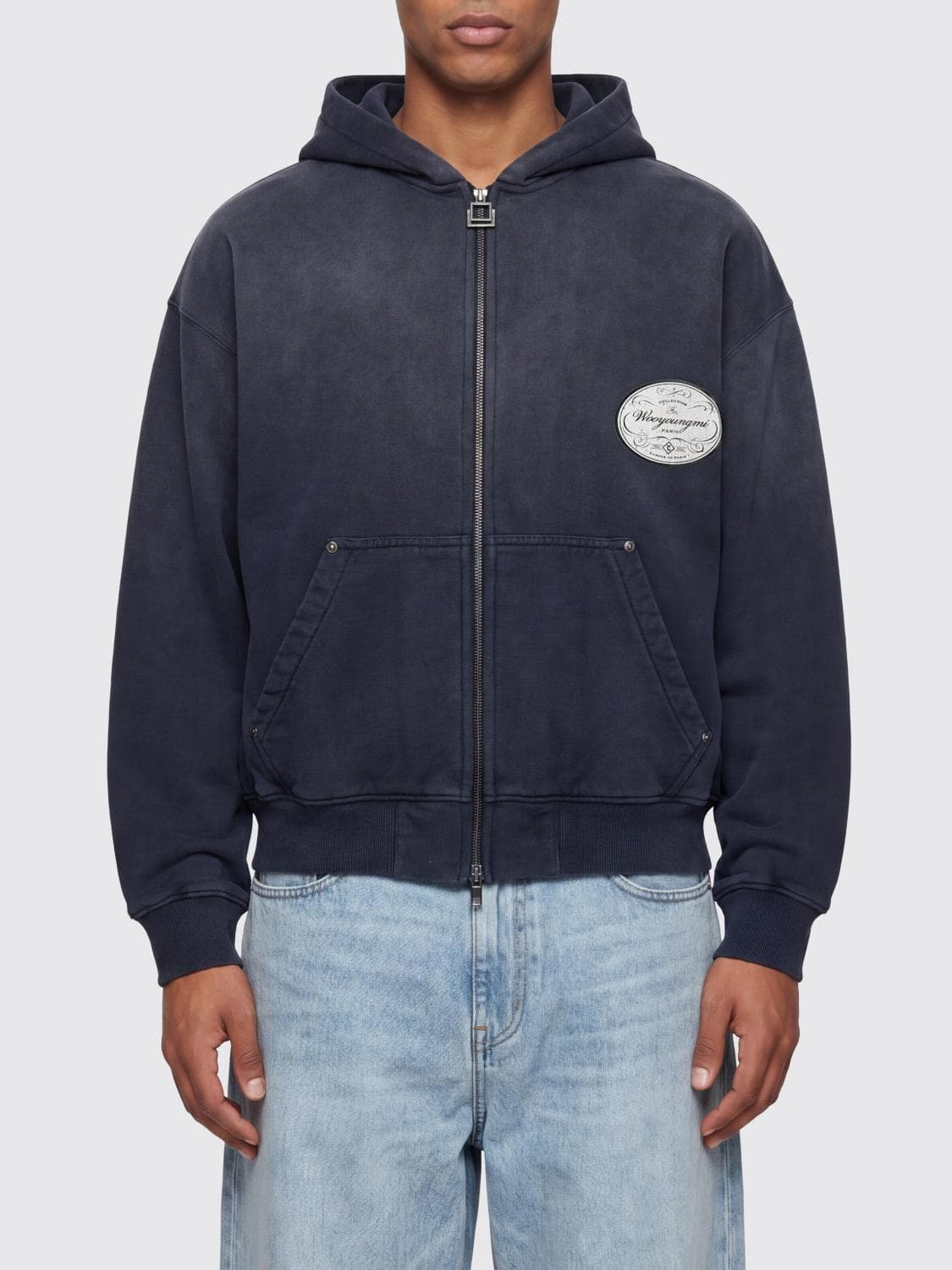 Wooyoungmi Zip-Up Hoodie in Cotton with Contrast Logo