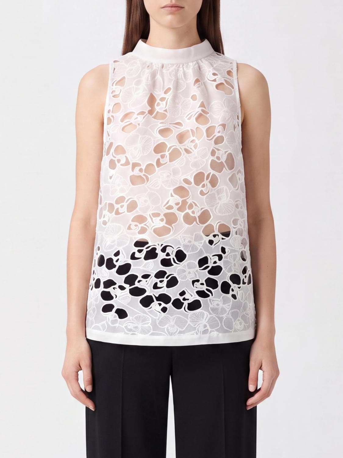 Carven Perforated Cotton Top with Halter Neck and Open Shoulders