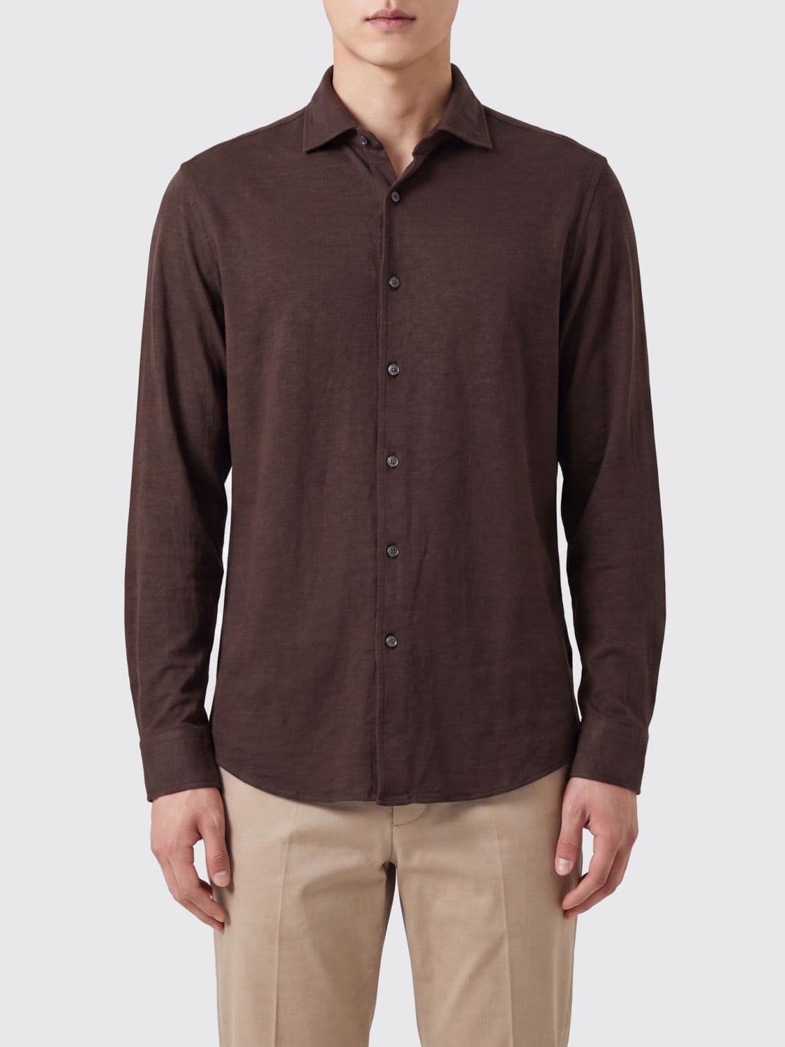 Drumohr Slim Fit French Collar Shirt in a Linen and Cotton Blend · XXL