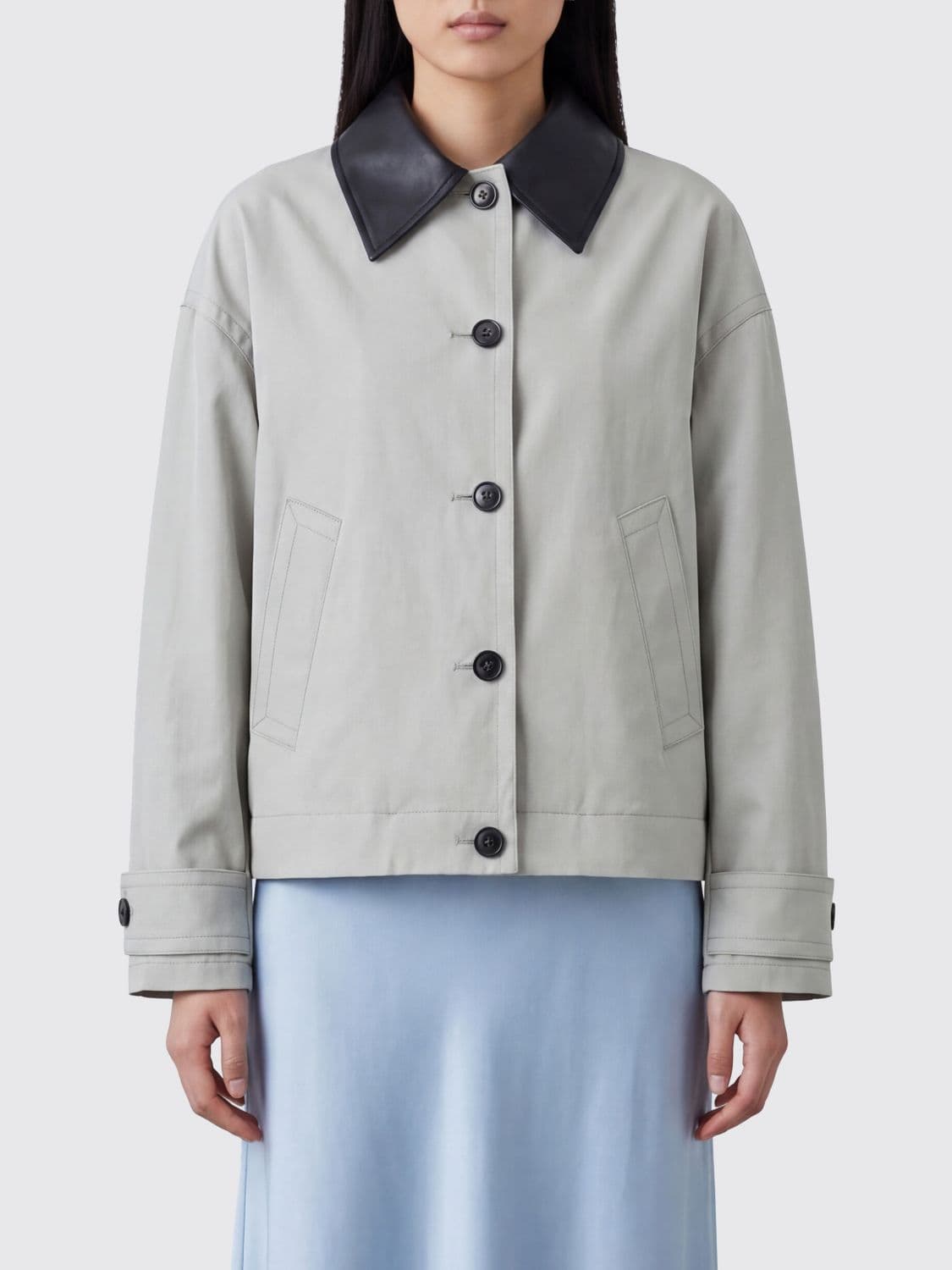 Durazzi Milano Lightweight Cotton Jacket with Leather Collar and Dropped Shoulders