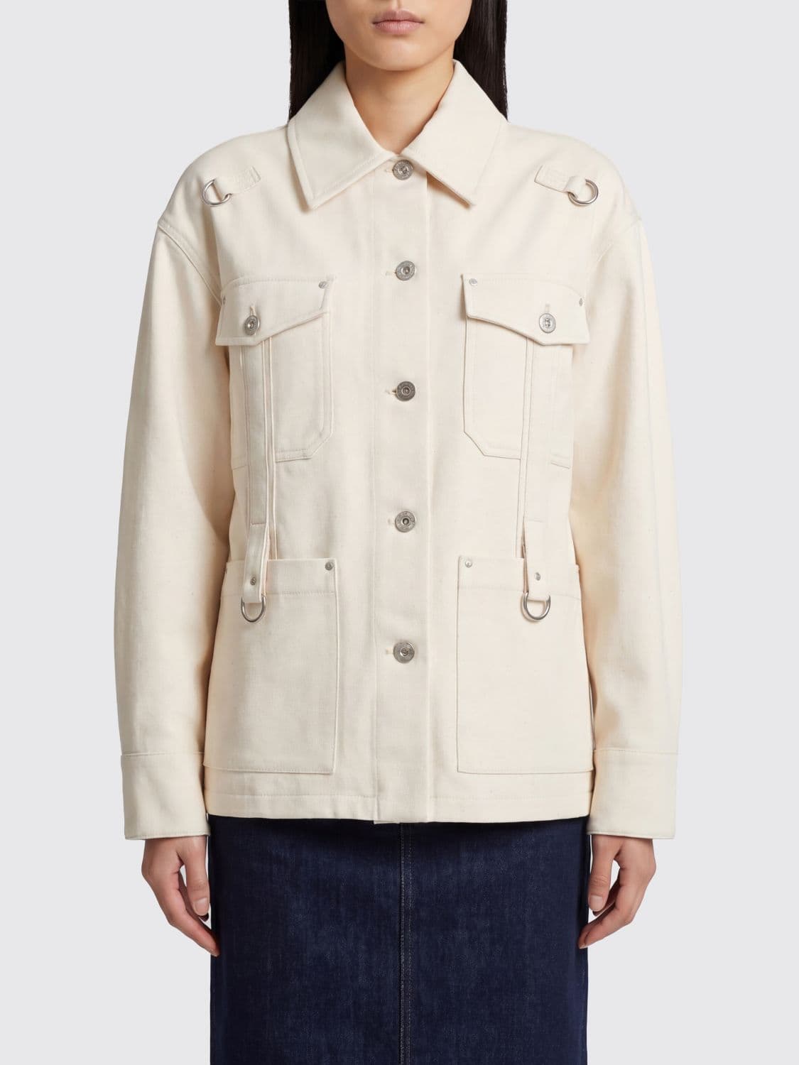 Durazzi Milano Slim Fit Cotton Shirt Jacket with Metal Ring Detail