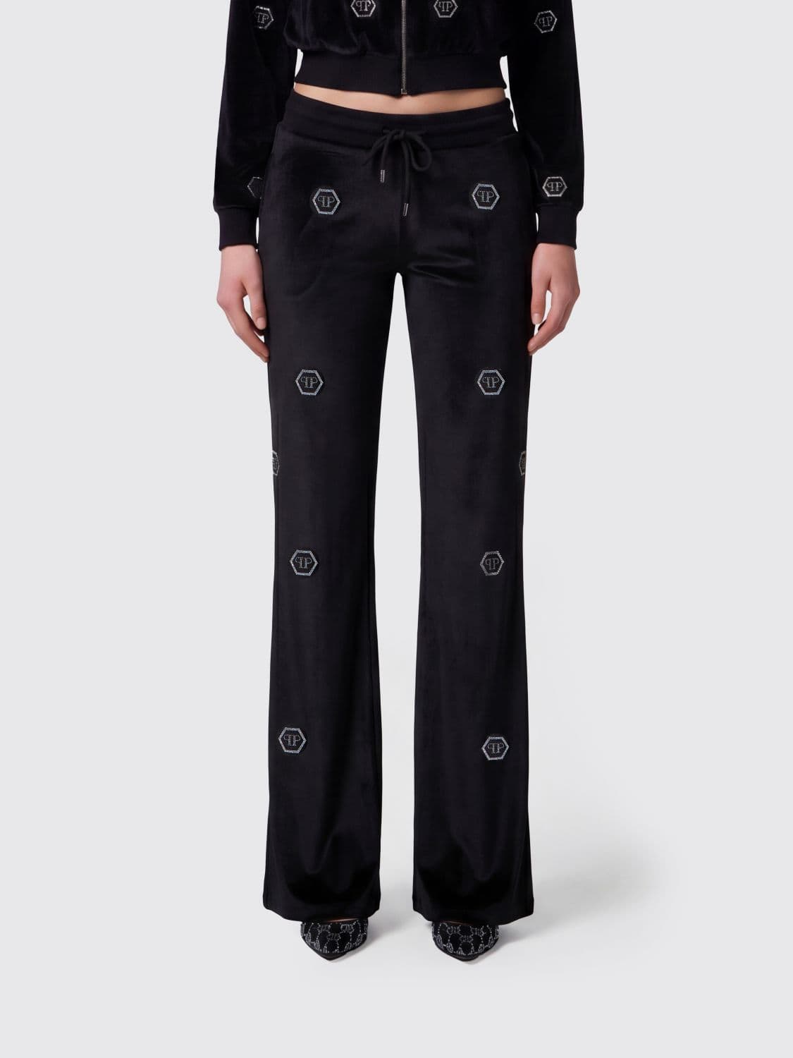 Philipp Plein Low-Rise Velvet Jogging Trousers with Hexagon Logo