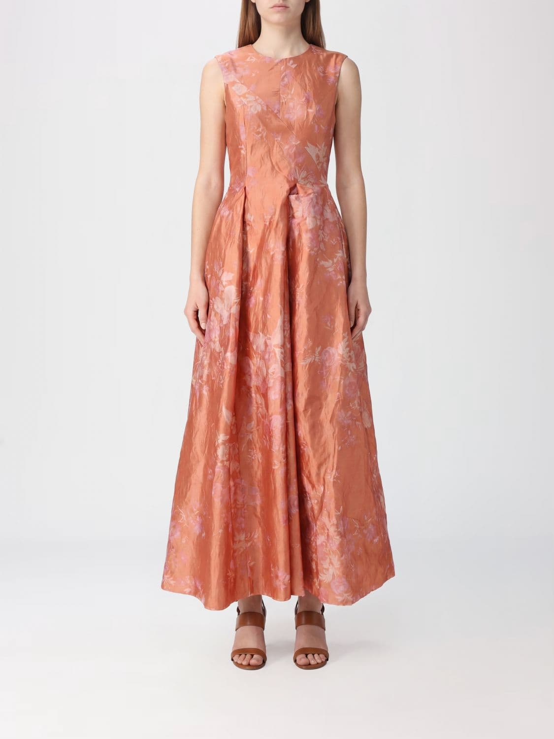 Erdem Sleeveless Floral-Print Satin Long Evening Gown