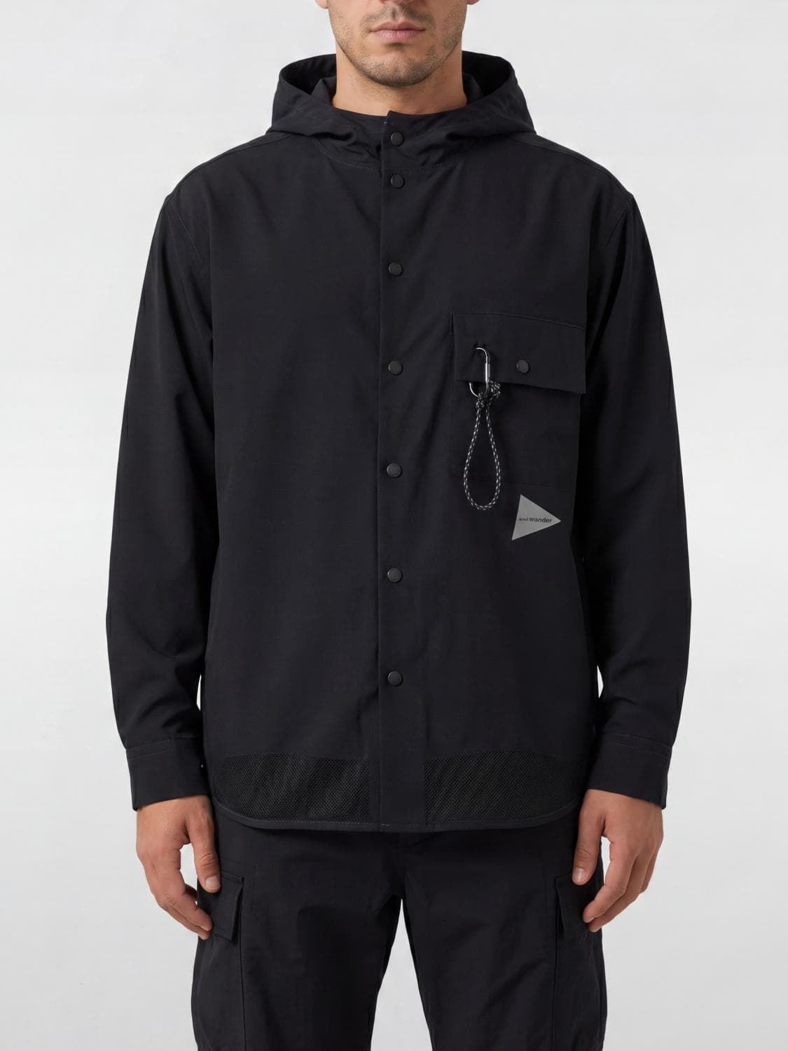 And Wander Polyester Windbreaker Jacket with Hood and Patch Pockets