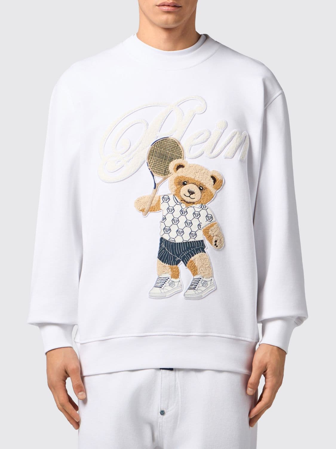 Philipp Plein Cotton Crewneck Sweatshirt with Teddy Bear Print and Embroidery
