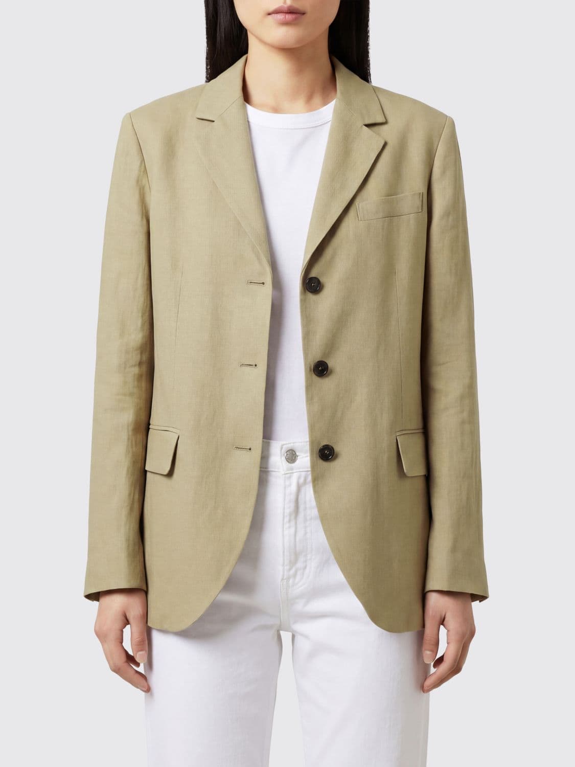 Barena Single-Breasted Linen Blend Blazer with Three-Button Closure and Lapels