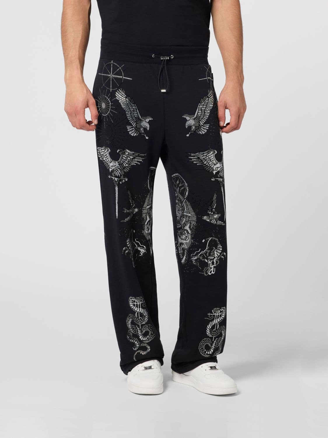Philipp Plein Slim Fit Graphic Print Cotton Blend Jogging Trousers with Drawstring