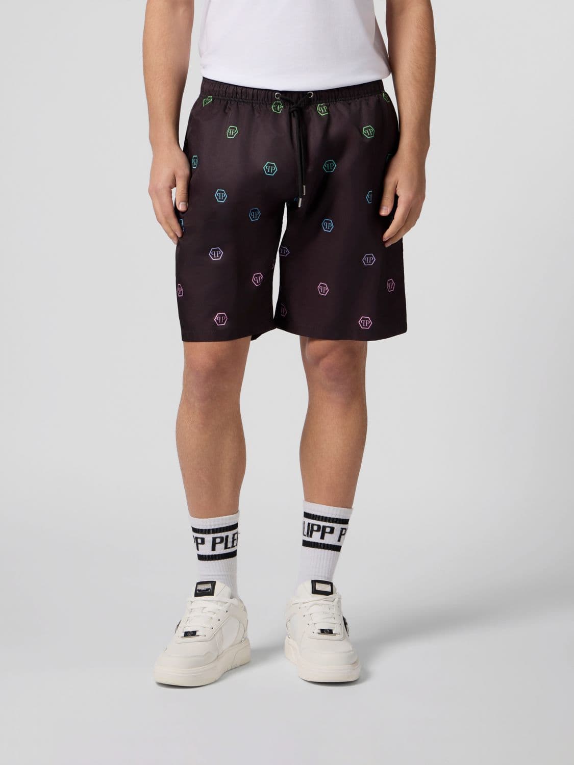 Philipp Plein Monogram Twill Jogging Shorts with Hexagon Logo