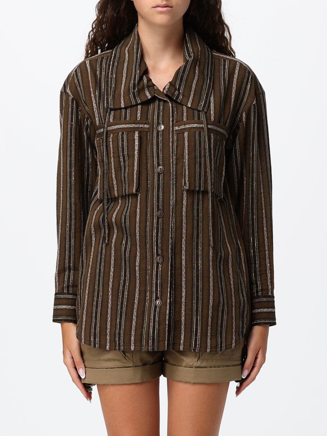 Isabel Marant Striped Cropped Jacket in Cotton and Lurex with High Neck