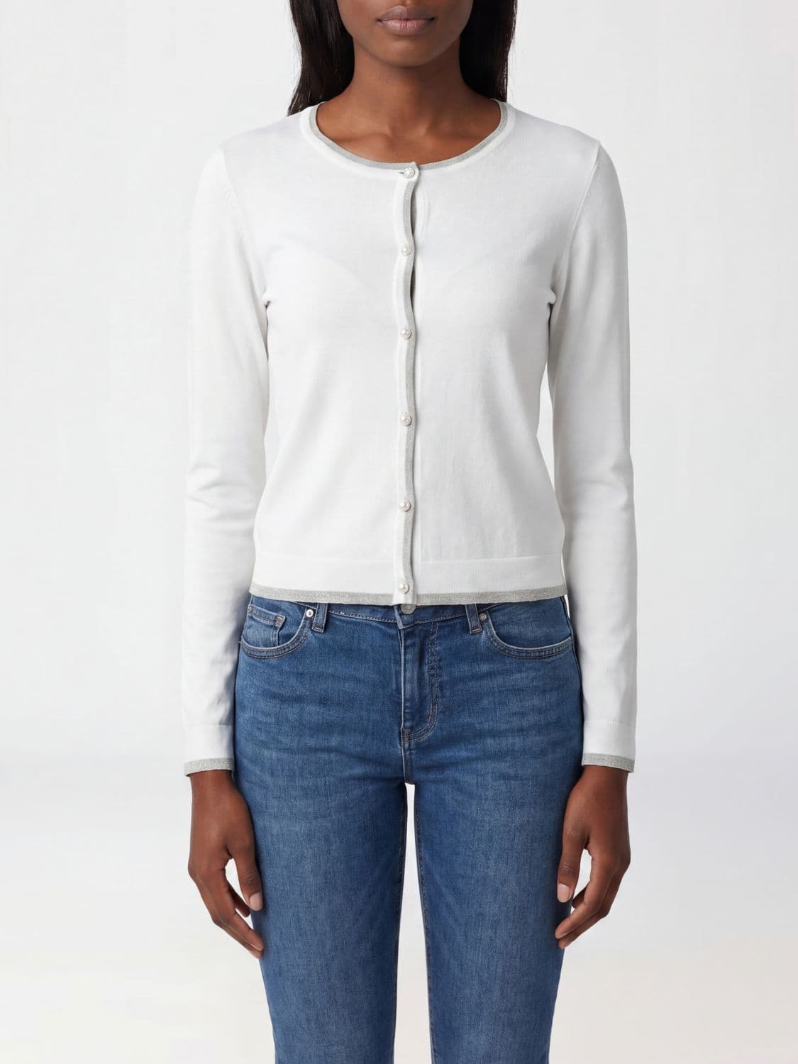 Liu Jo Slim Fit Cardigan in Viscose Blend with Contrast Trims and Buttons