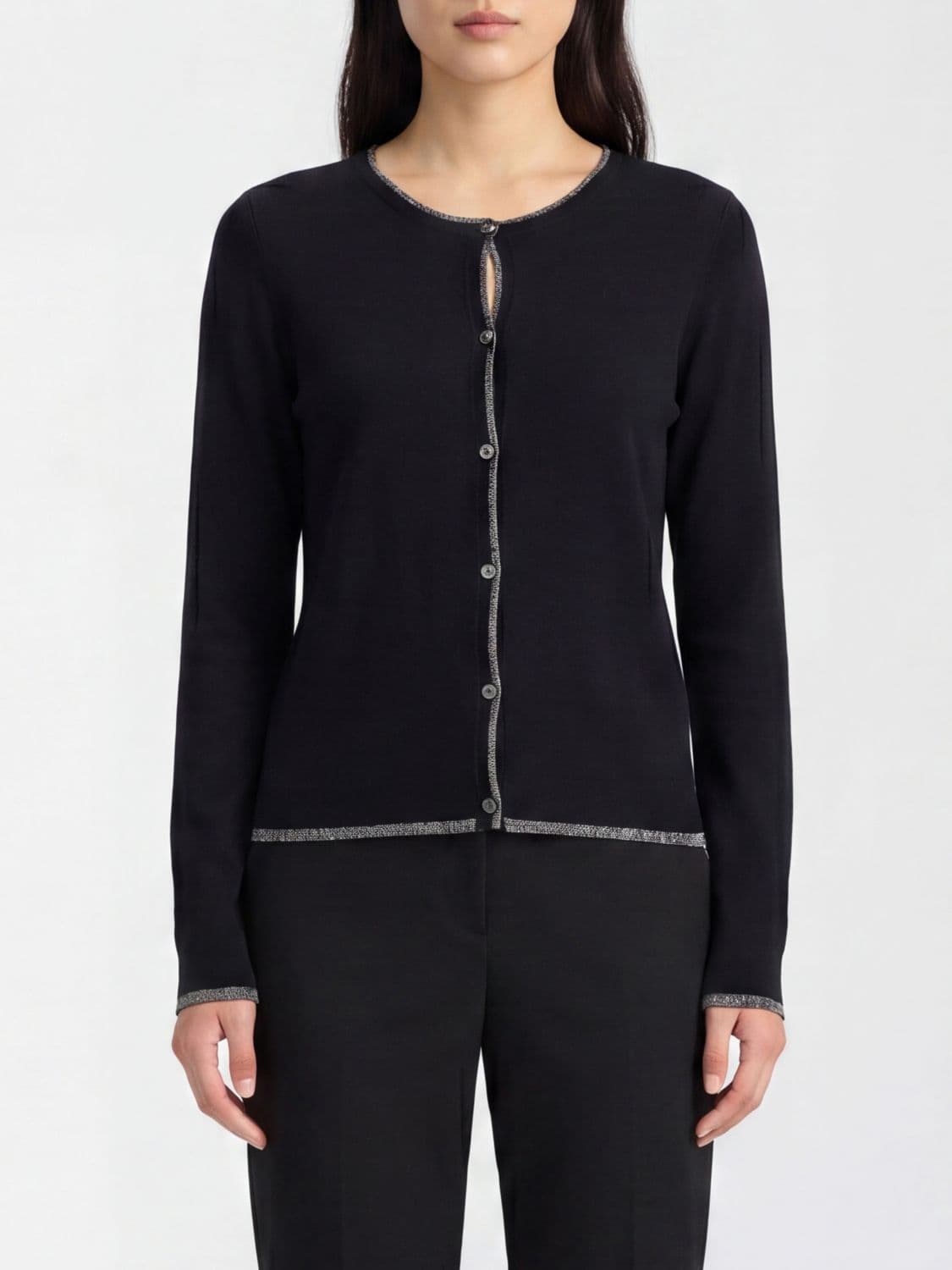 Liu Jo Slim Fit Cardigan in Viscose Blend with Contrast Trims and Buttons