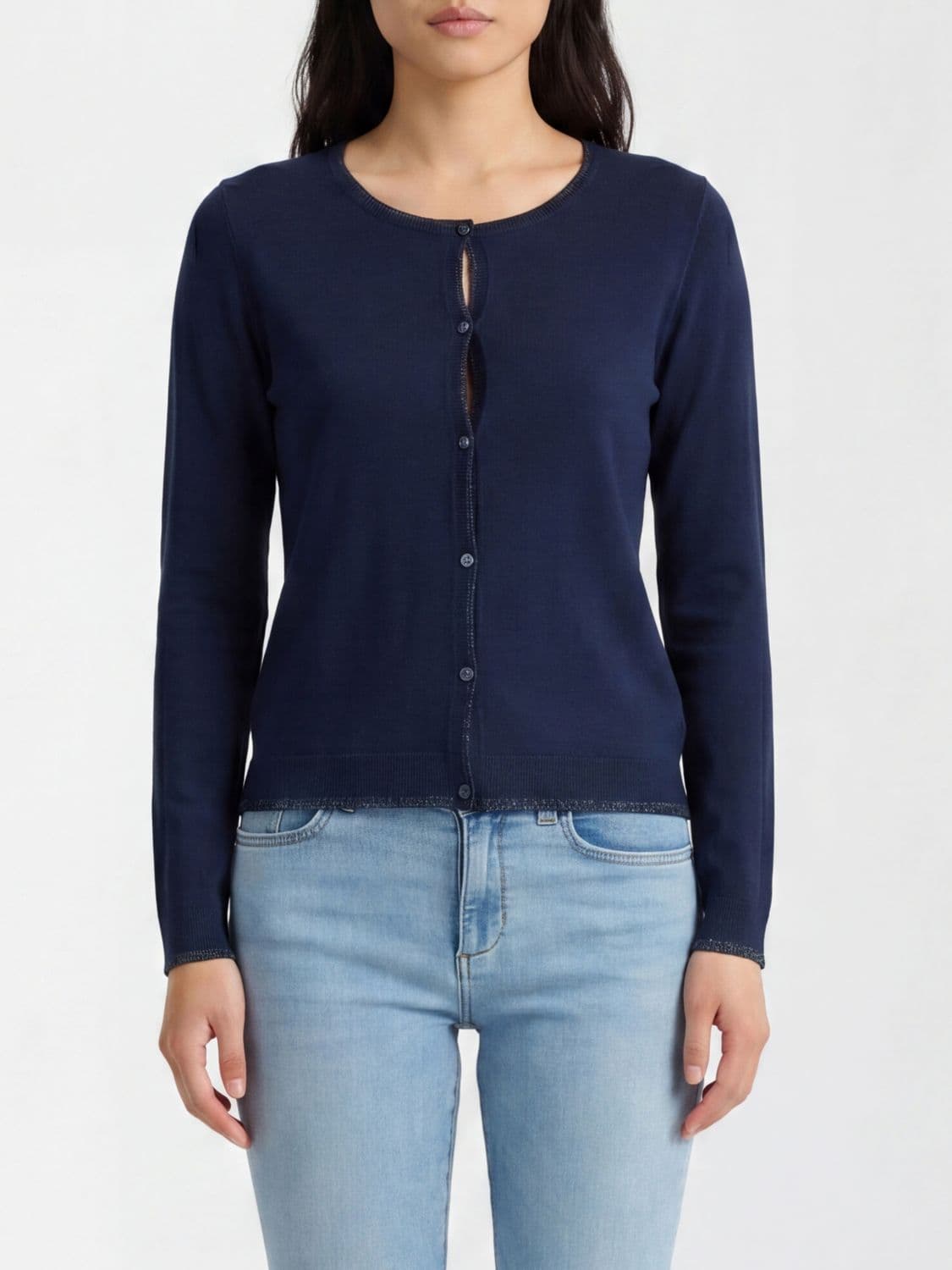 Liu Jo Slim Fit Cardigan in Viscose Blend with Contrast Trims and Buttons